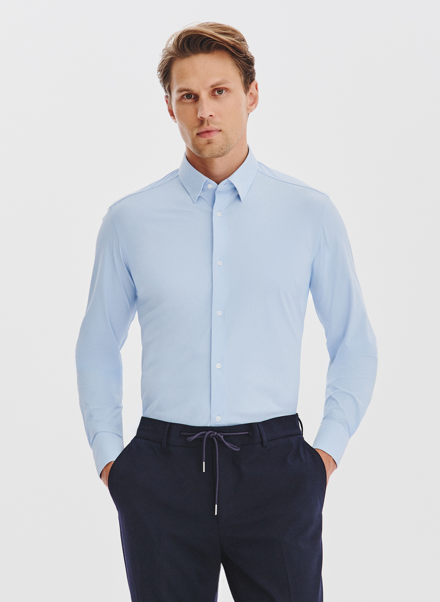 Niebieska dzianinowa koszula męska - Pako Lorente