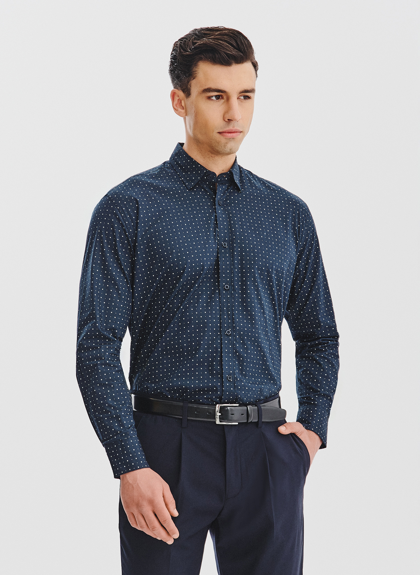 PAKO LORENTE - Granatowa koszula męska wzór geometryczny - Pako Lorente