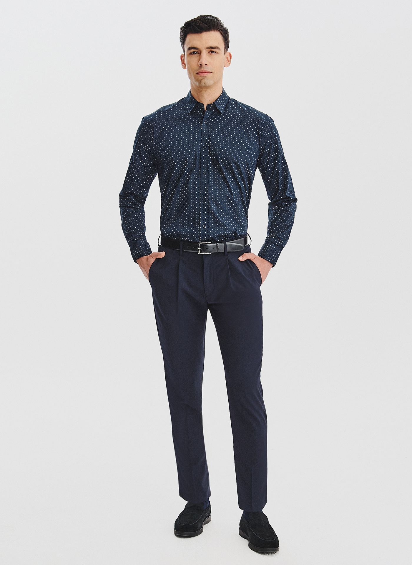 PAKO LORENTE - Granatowa koszula męska wzór geometryczny - Pako Lorente