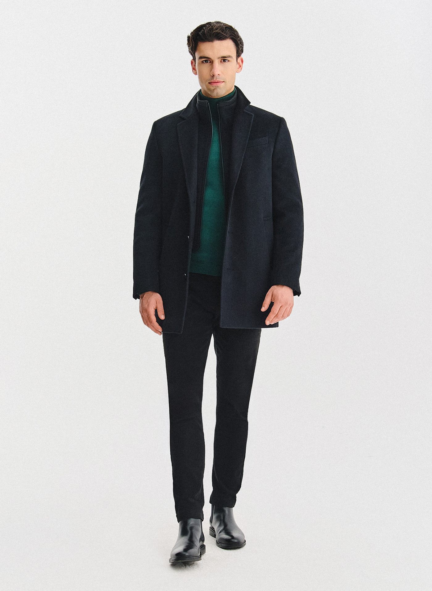Czarny płaszcz męski z odpinaną stójką - Pako Lorente