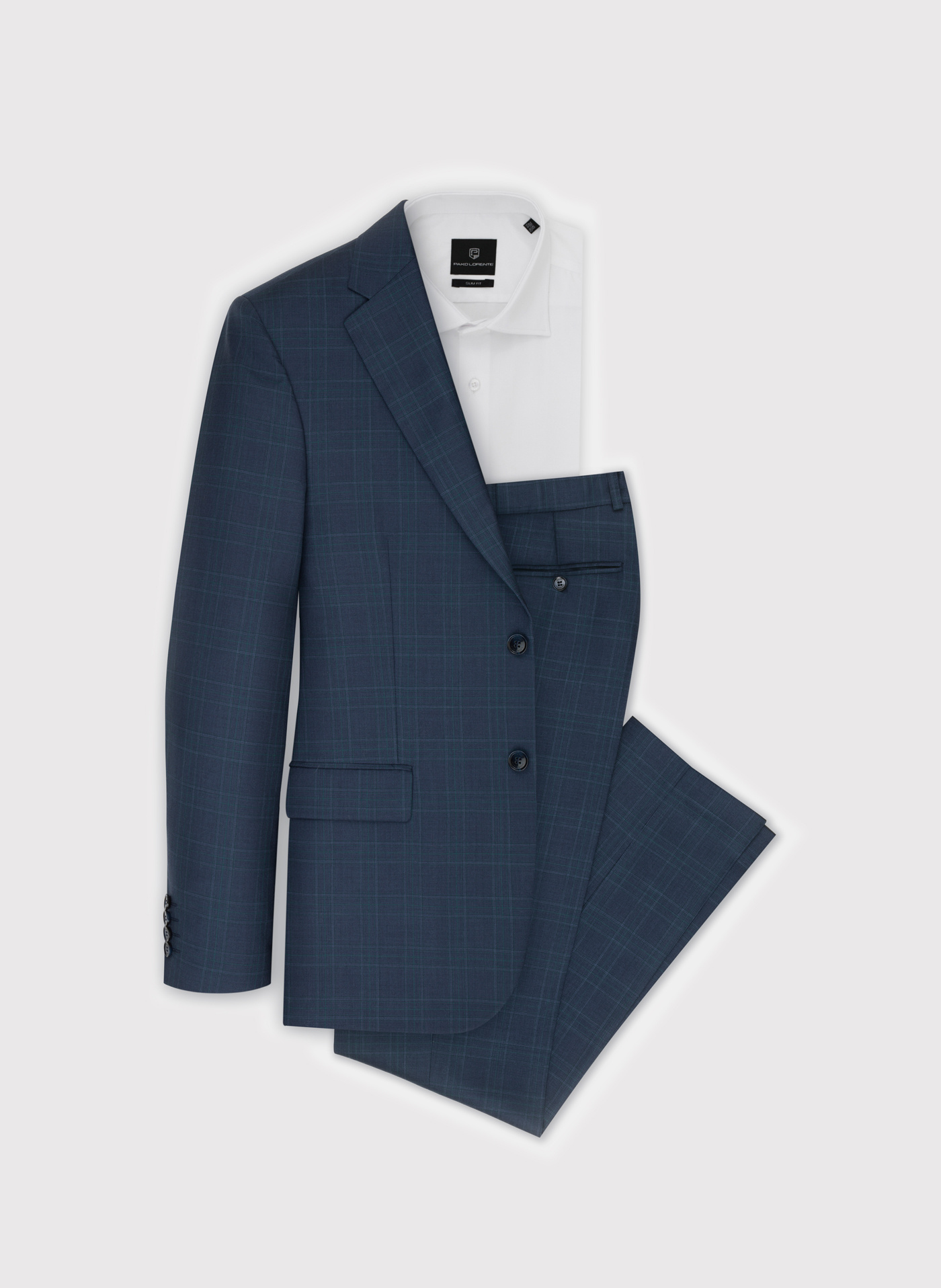 Granatowe spodnie garniturowe w kratę - Pako Lorente