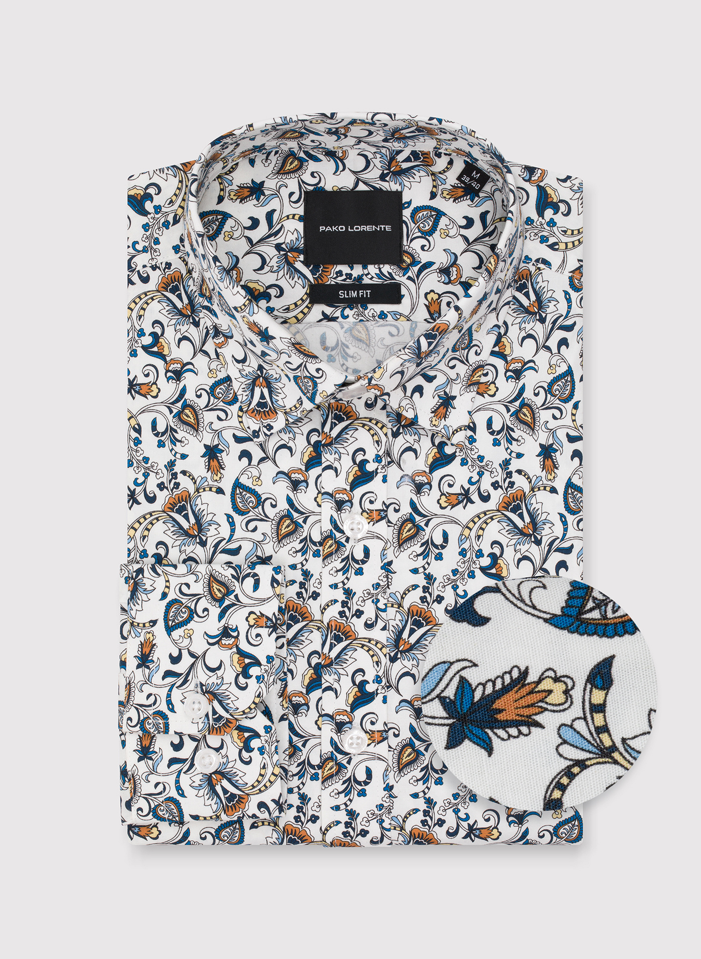 PAK LORENTE - Biała koszula męska kolorowe kwiaty - Pako Lorente