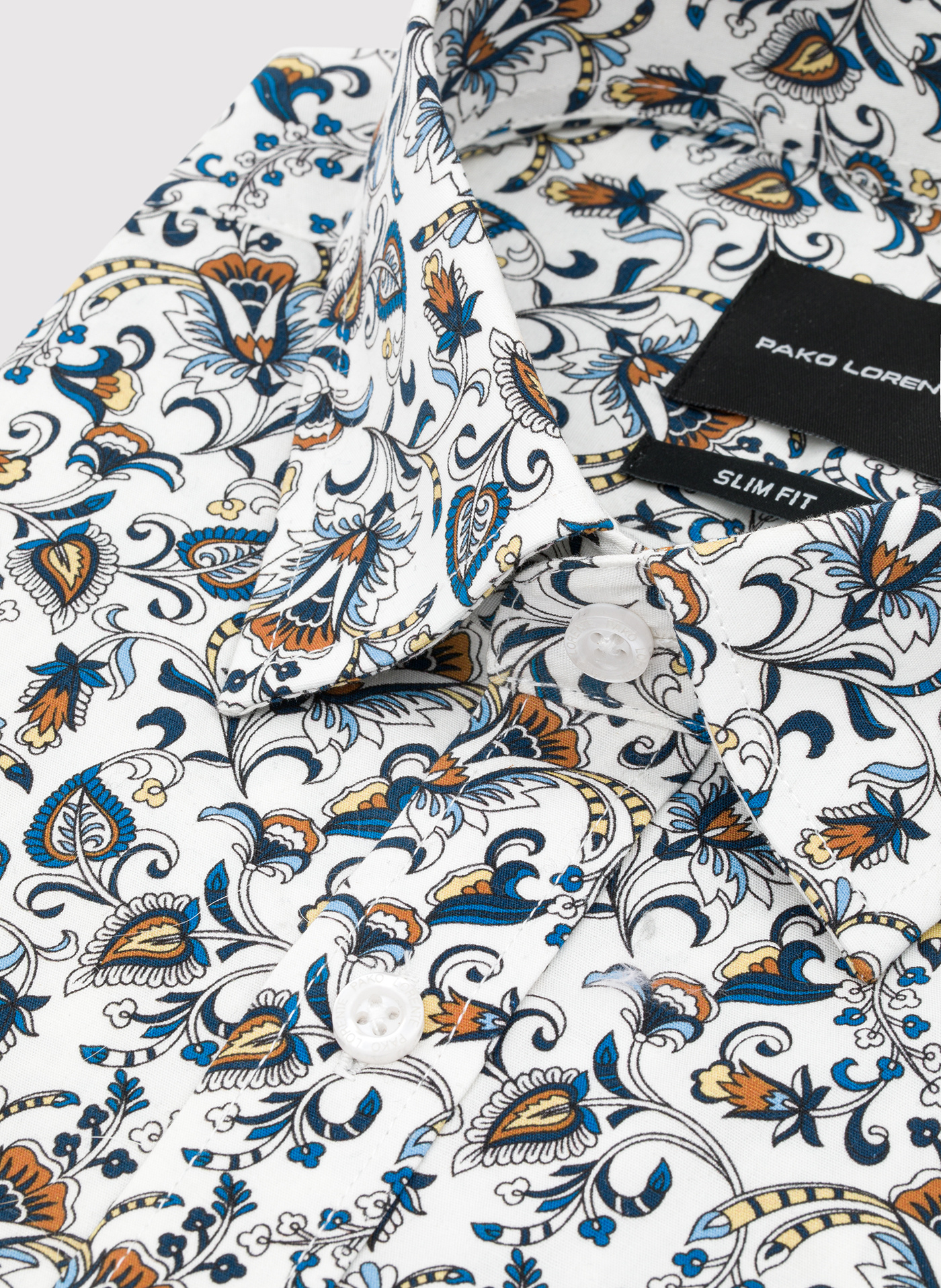 PAK LORENTE - Biała koszula męska kolorowe kwiaty - Pako Lorente