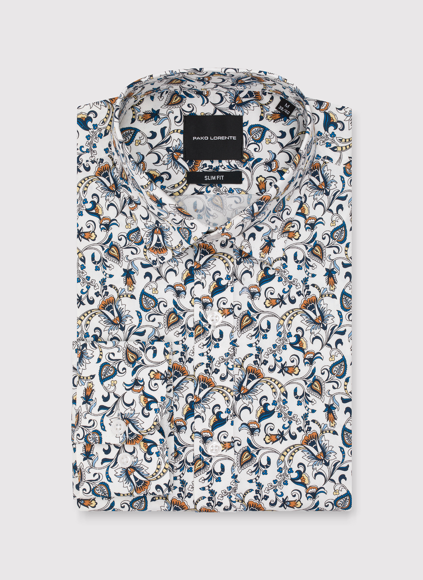 PAK LORENTE - Biała koszula męska kolorowe kwiaty - Pako Lorente