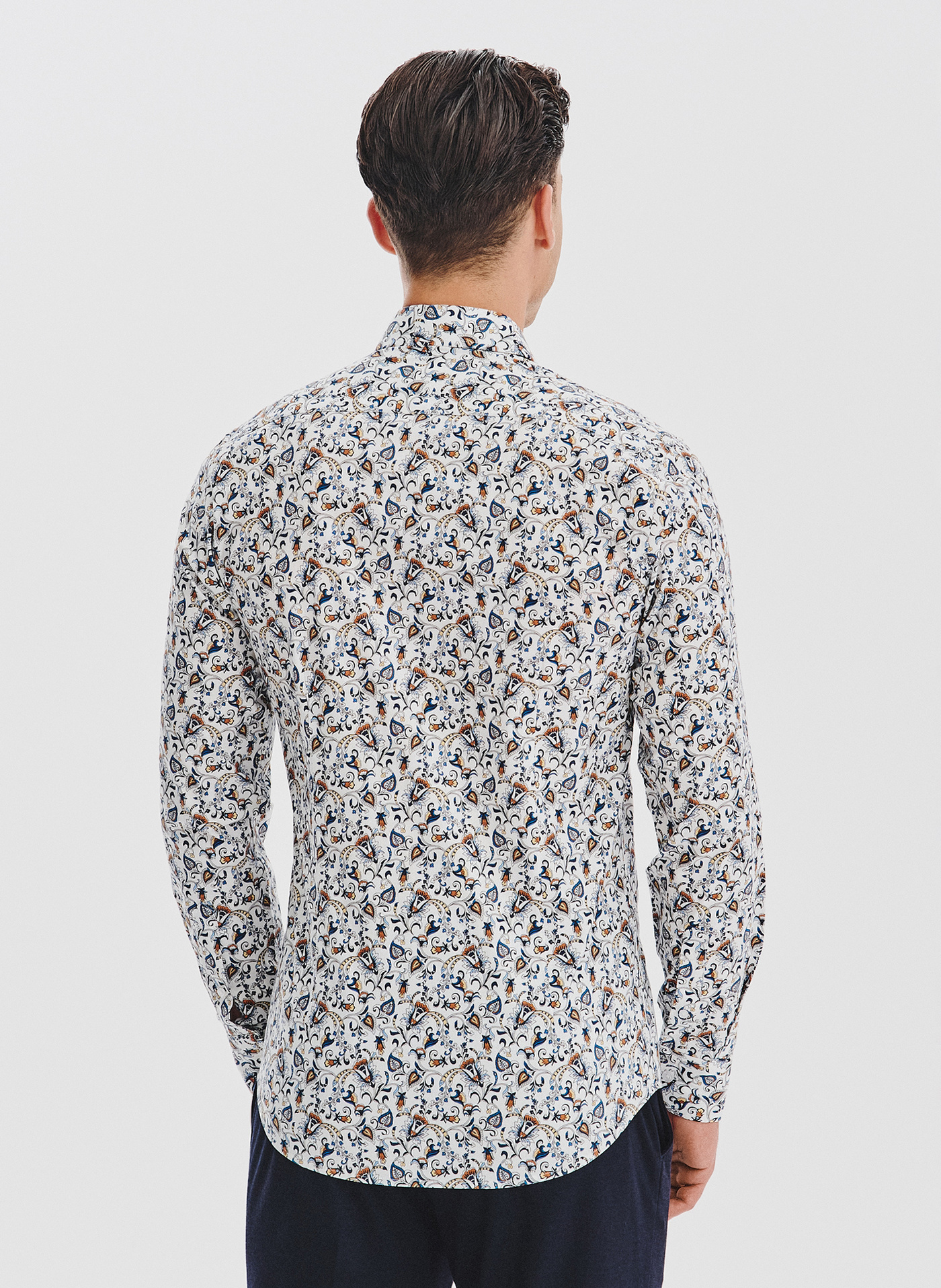 PAK LORENTE - Biała koszula męska kolorowe kwiaty - Pako Lorente