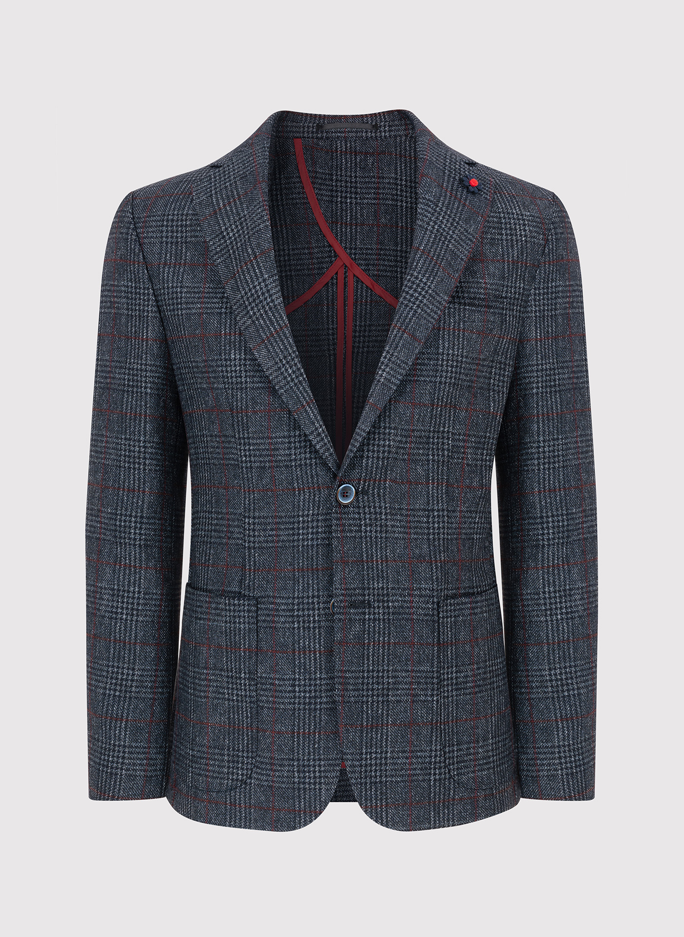 Granatowa marynarka casualowa w bordową kratę - Pako Lorente