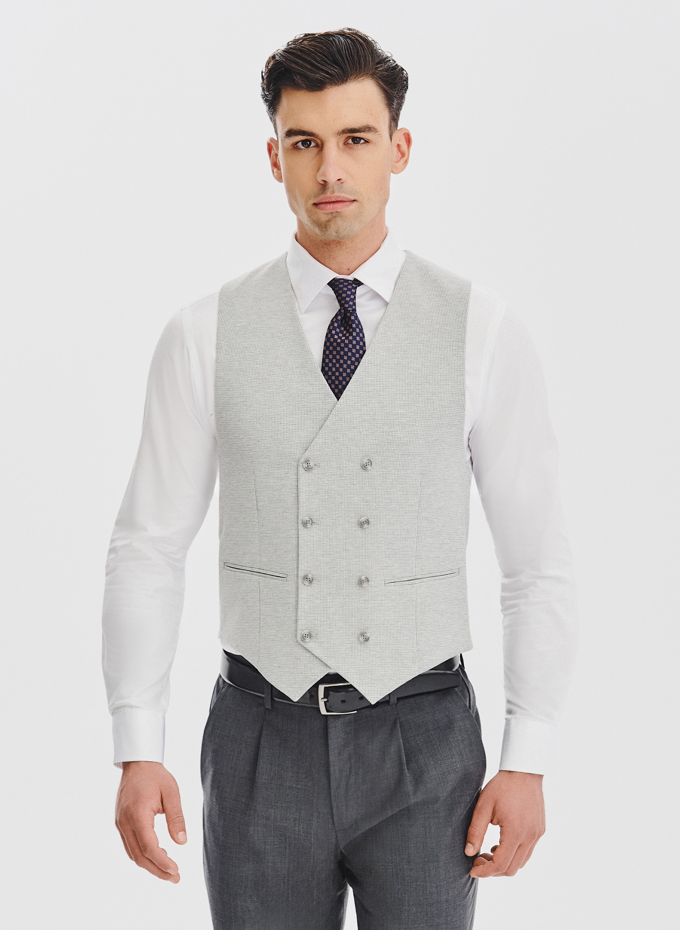 PAKO LORENTE - Dwurzędowa kamizelka męska w drobną kratę - Pako Lorente