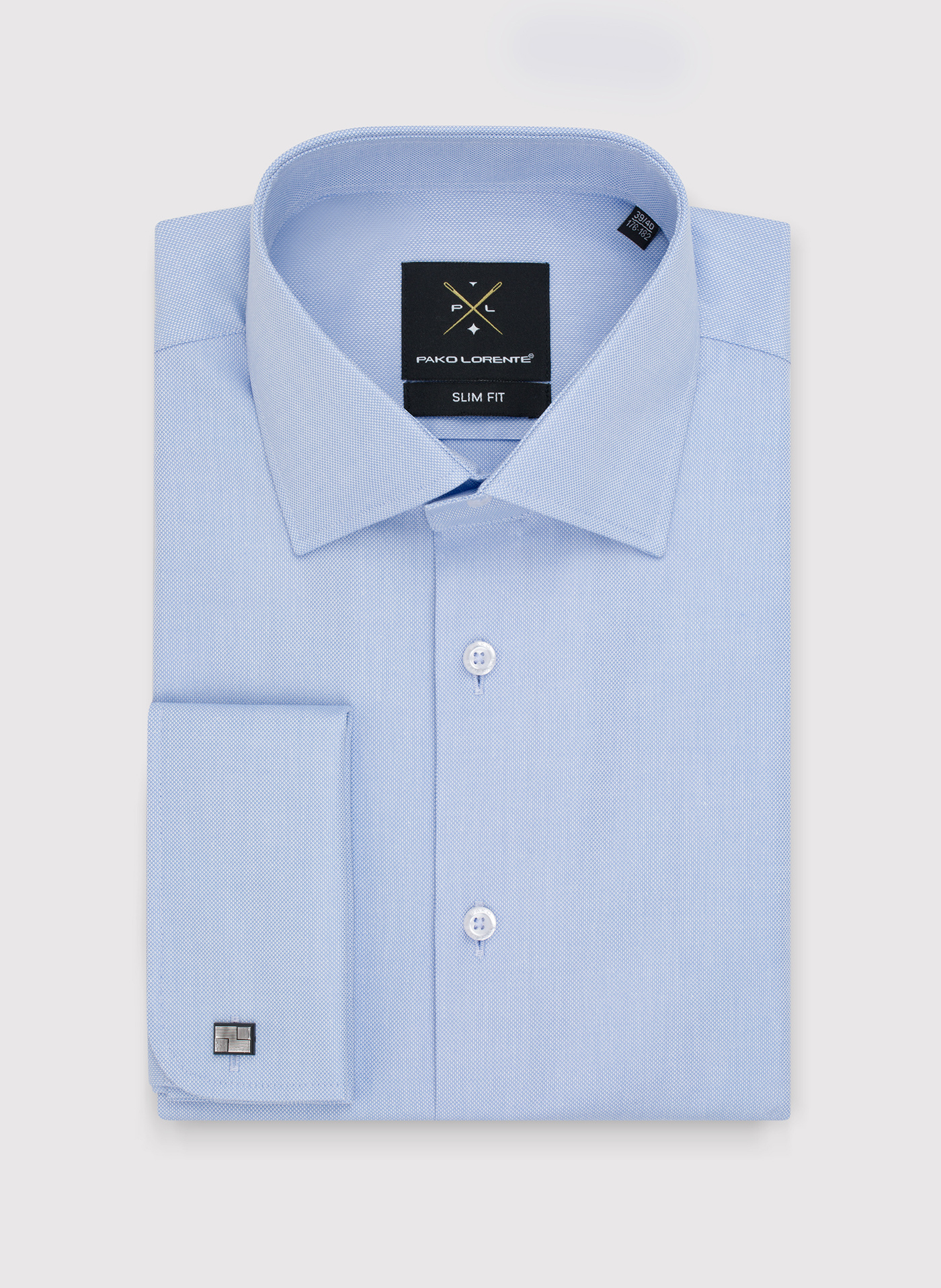 Niebieska bawełniana koszula męska na spinki - Pako Lorente