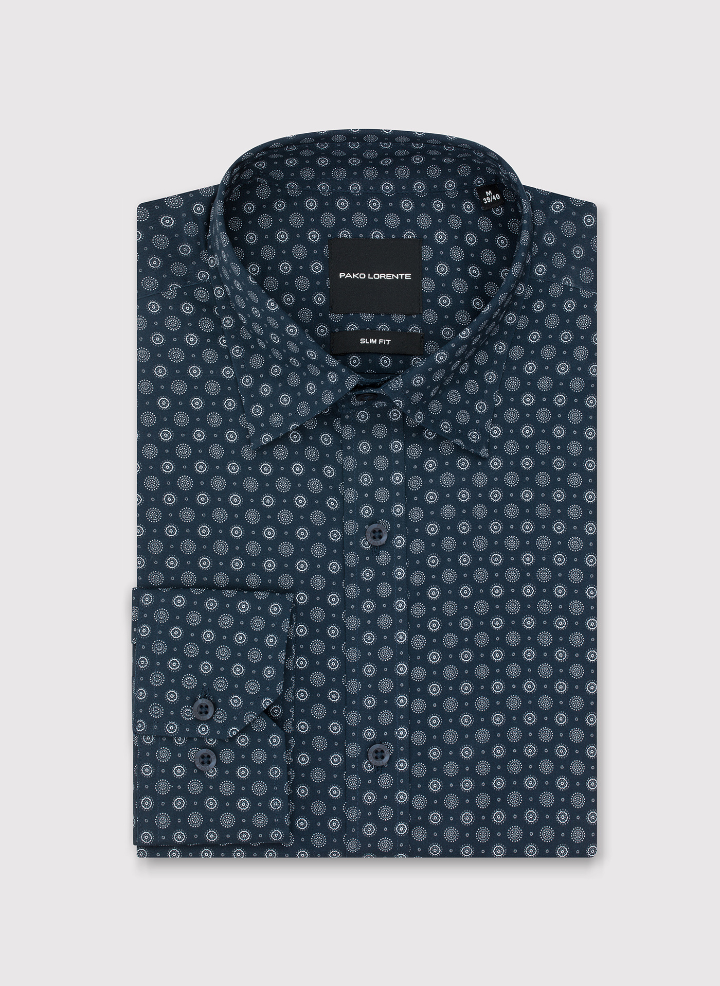 PAKO LORENTE - Granatowa koszula męska we wzór geometryczny - Pako Lorente