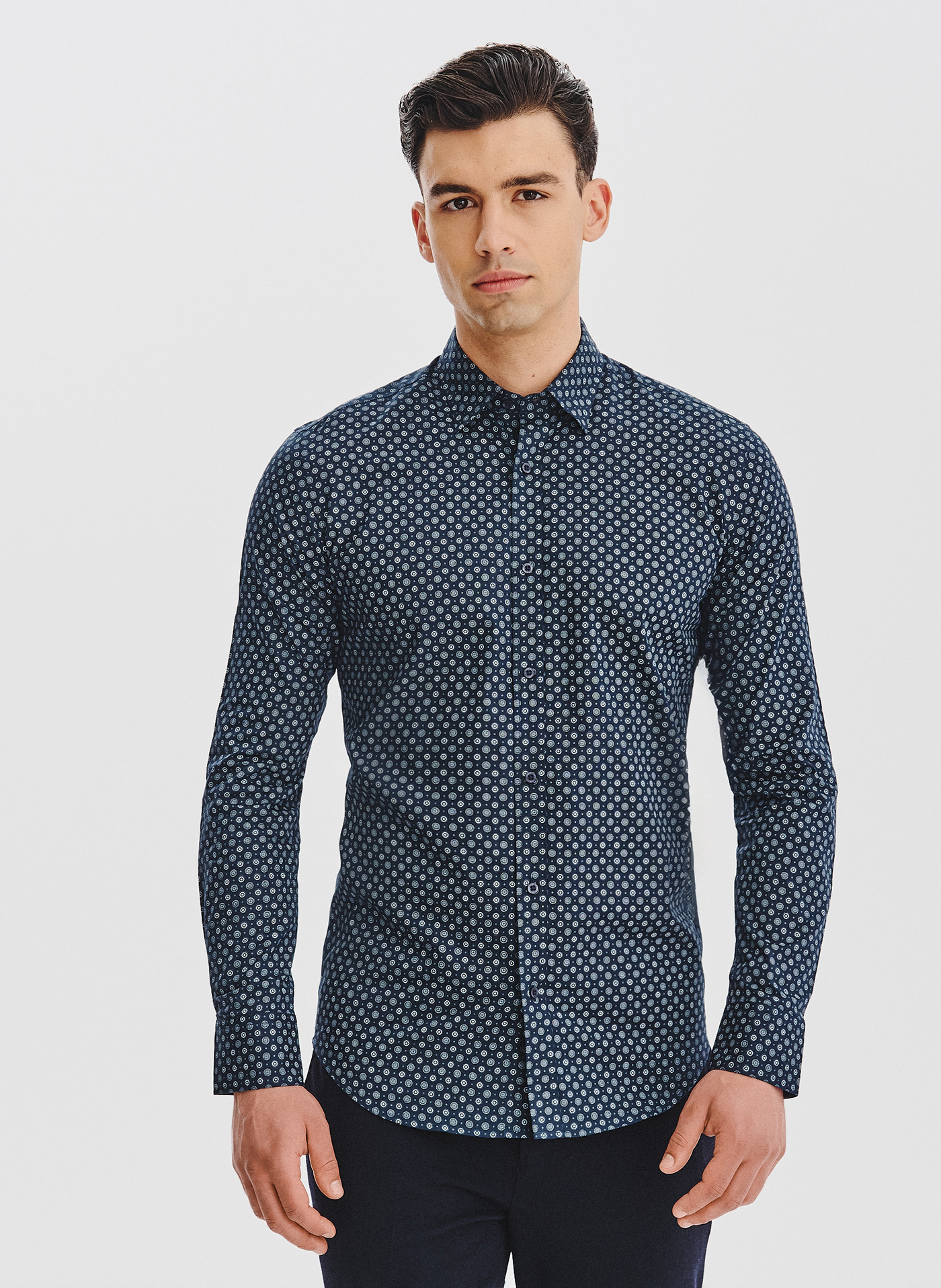 PAKO LORENTE - Granatowa koszula męska we wzór geometryczny - Pako Lorente