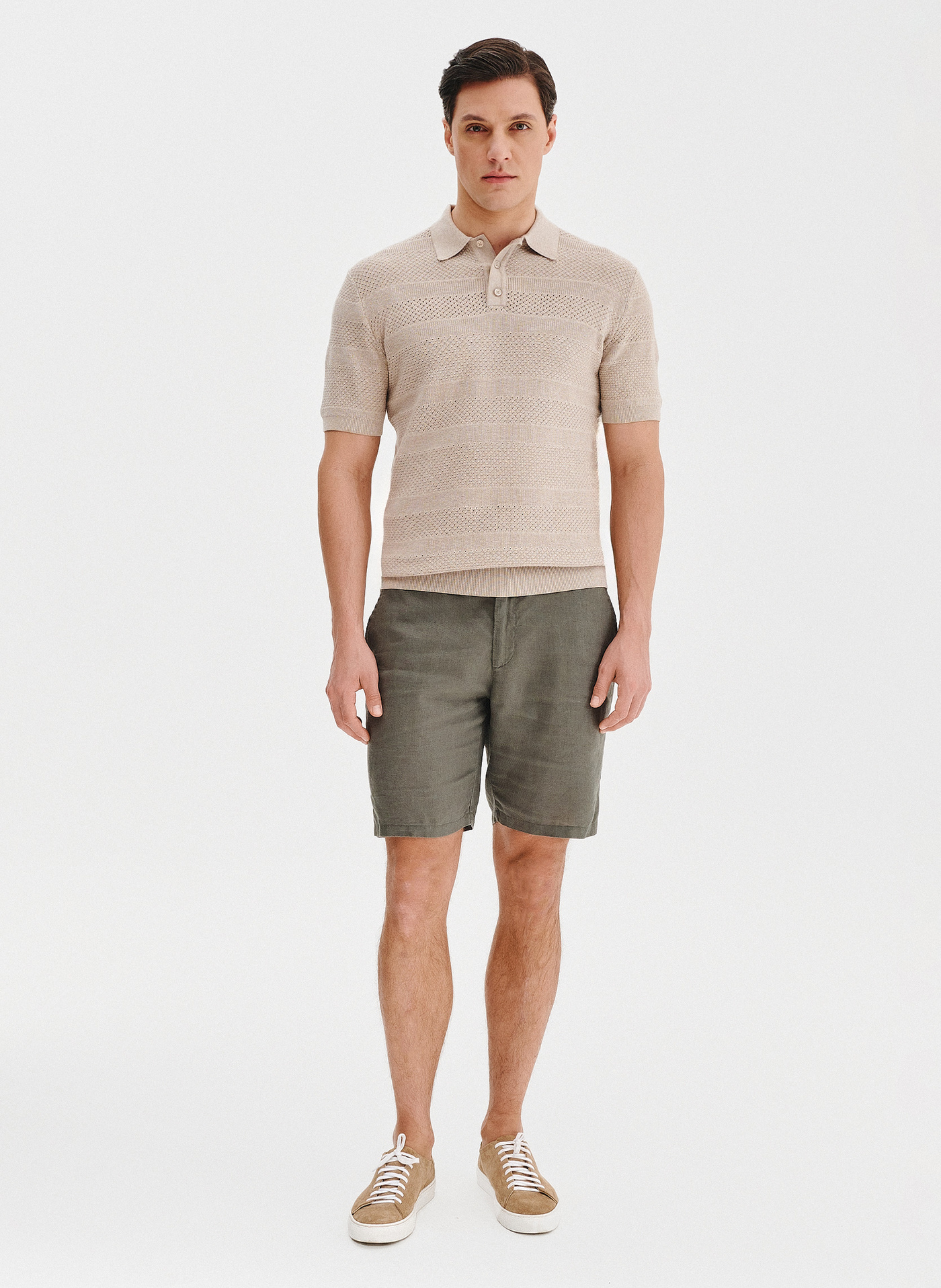 PAKO LORENTE - Lniane szorty męskie w kolorze zielonym - Pako Lorente