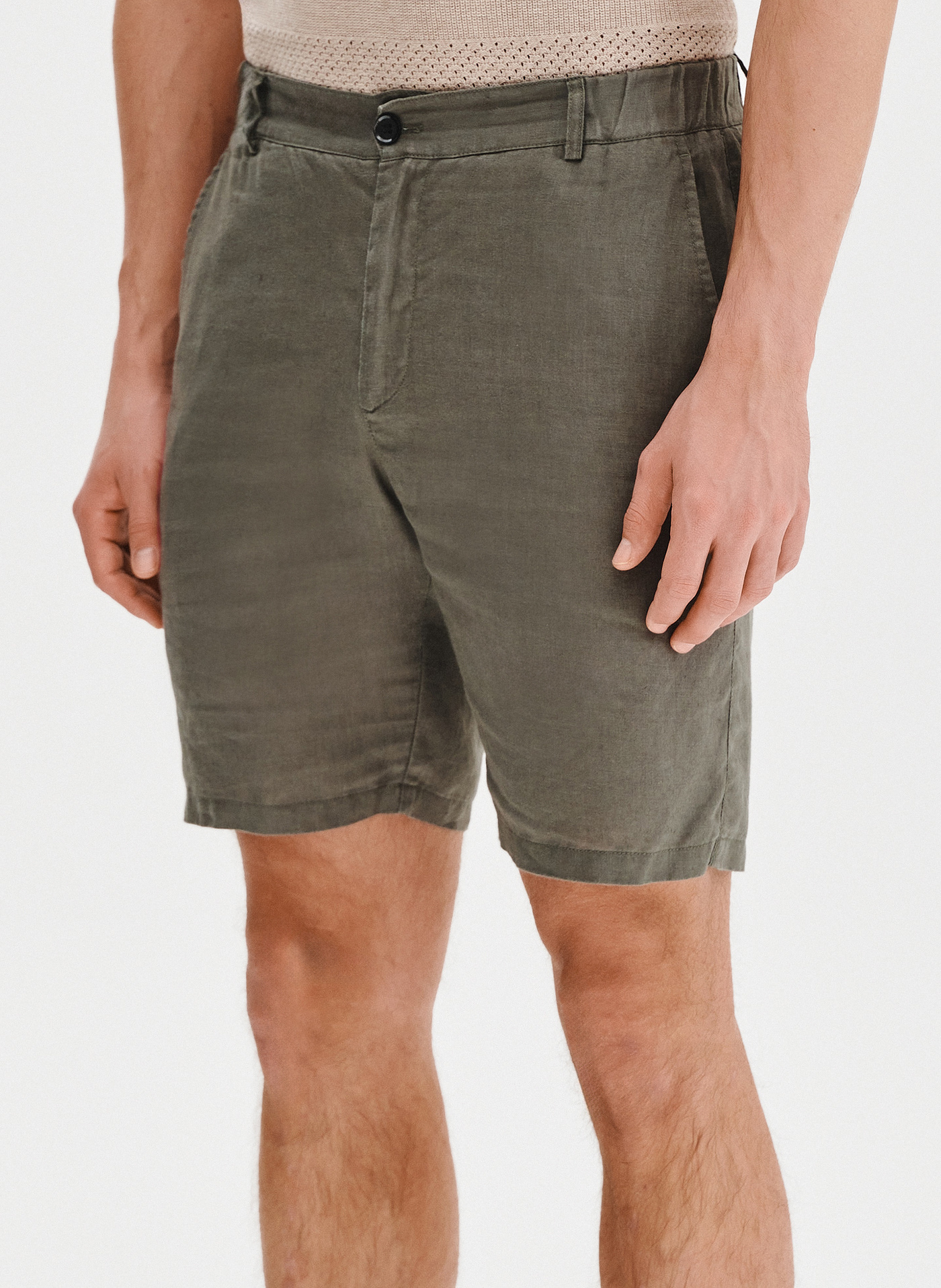 PAKO LORENTE - Lniane szorty męskie w kolorze zielonym - Pako Lorente