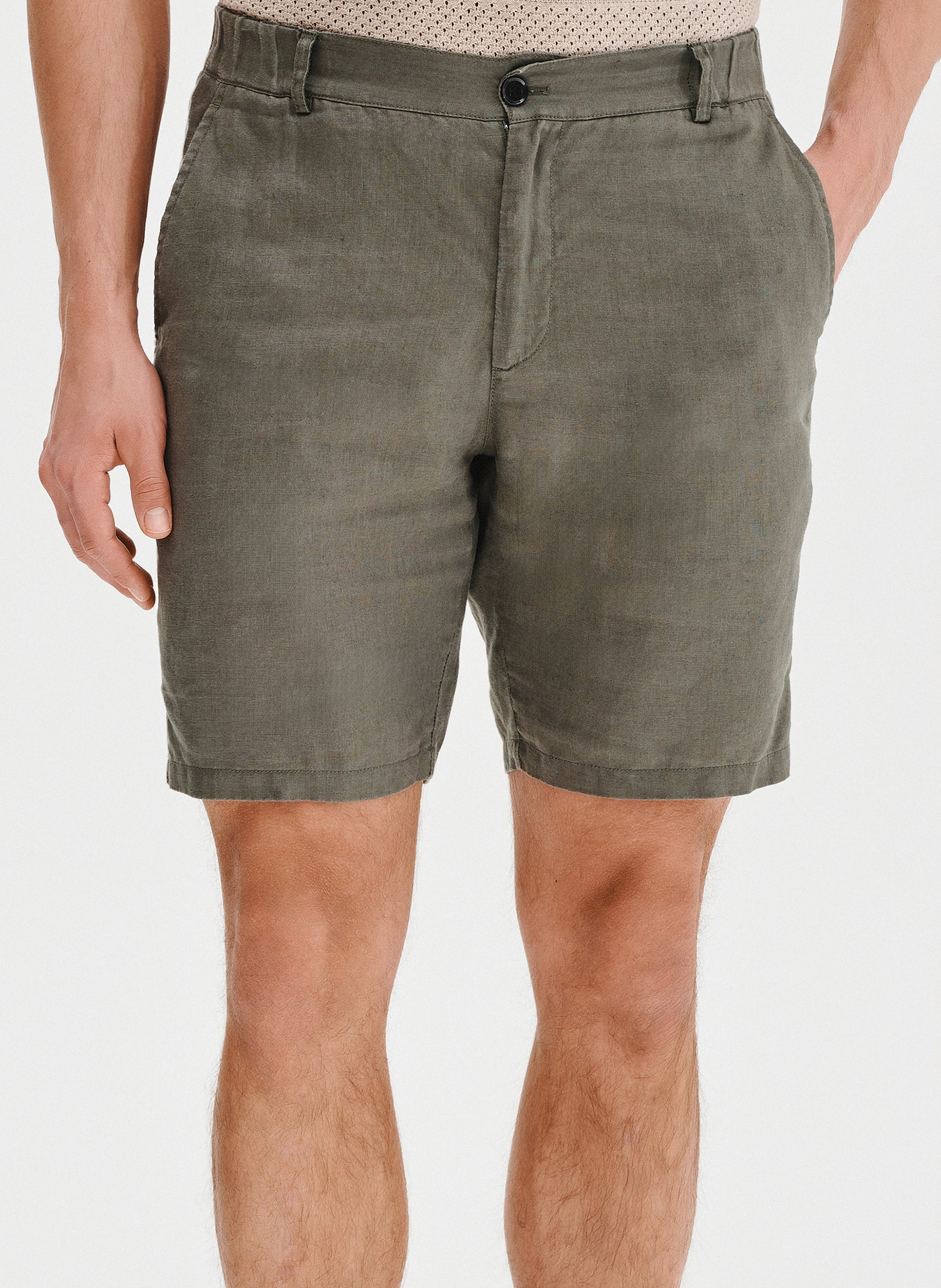 PAKO LORENTE - Lniane szorty męskie w kolorze zielonym - Pako Lorente