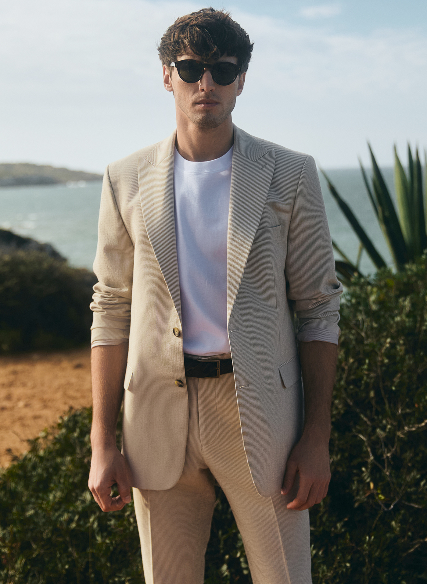 PAKO LORENTE - Beżowa marynarka garniturowa w prążek - Pako Lorente