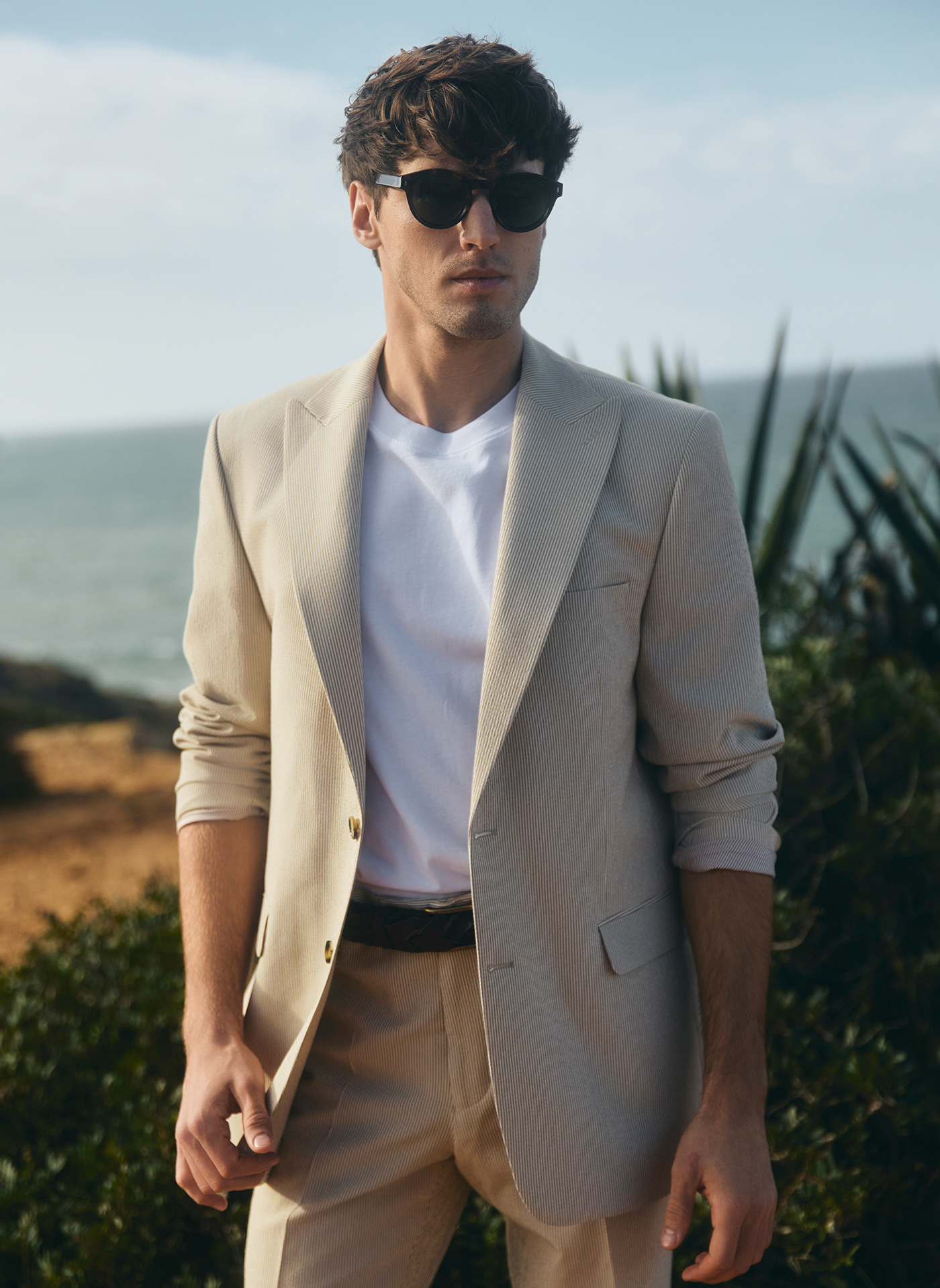 PAKO LORENTE - Beżowa marynarka garniturowa w prążek - Pako Lorente