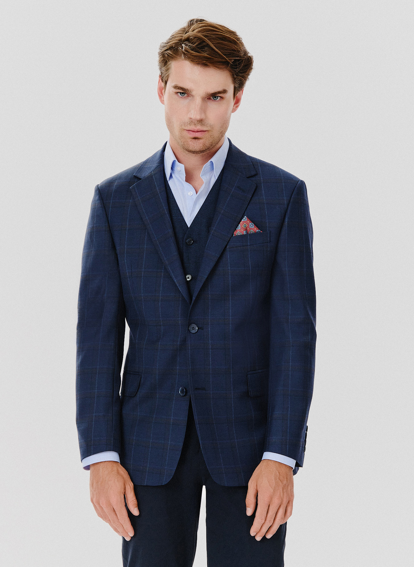 Granatowa marynarka garniturowa w kraciasty deseń - Pako Lorente