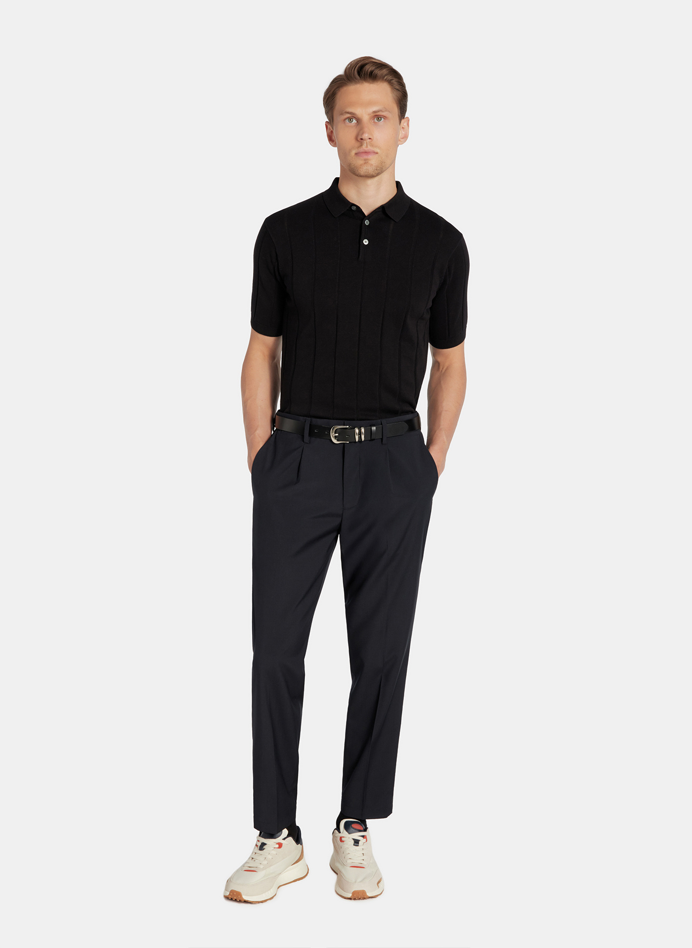 PAKO LORENTE - Czarne polo swetrowe w prążek - Pako Lorente