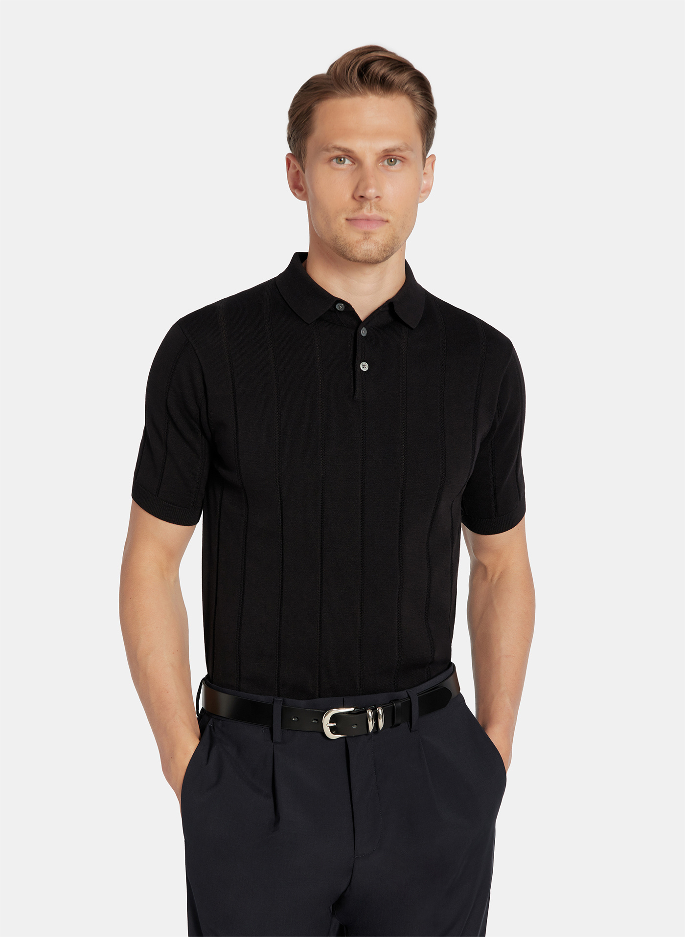 PAKO LORENTE - Czarne polo swetrowe w prążek - Pako Lorente