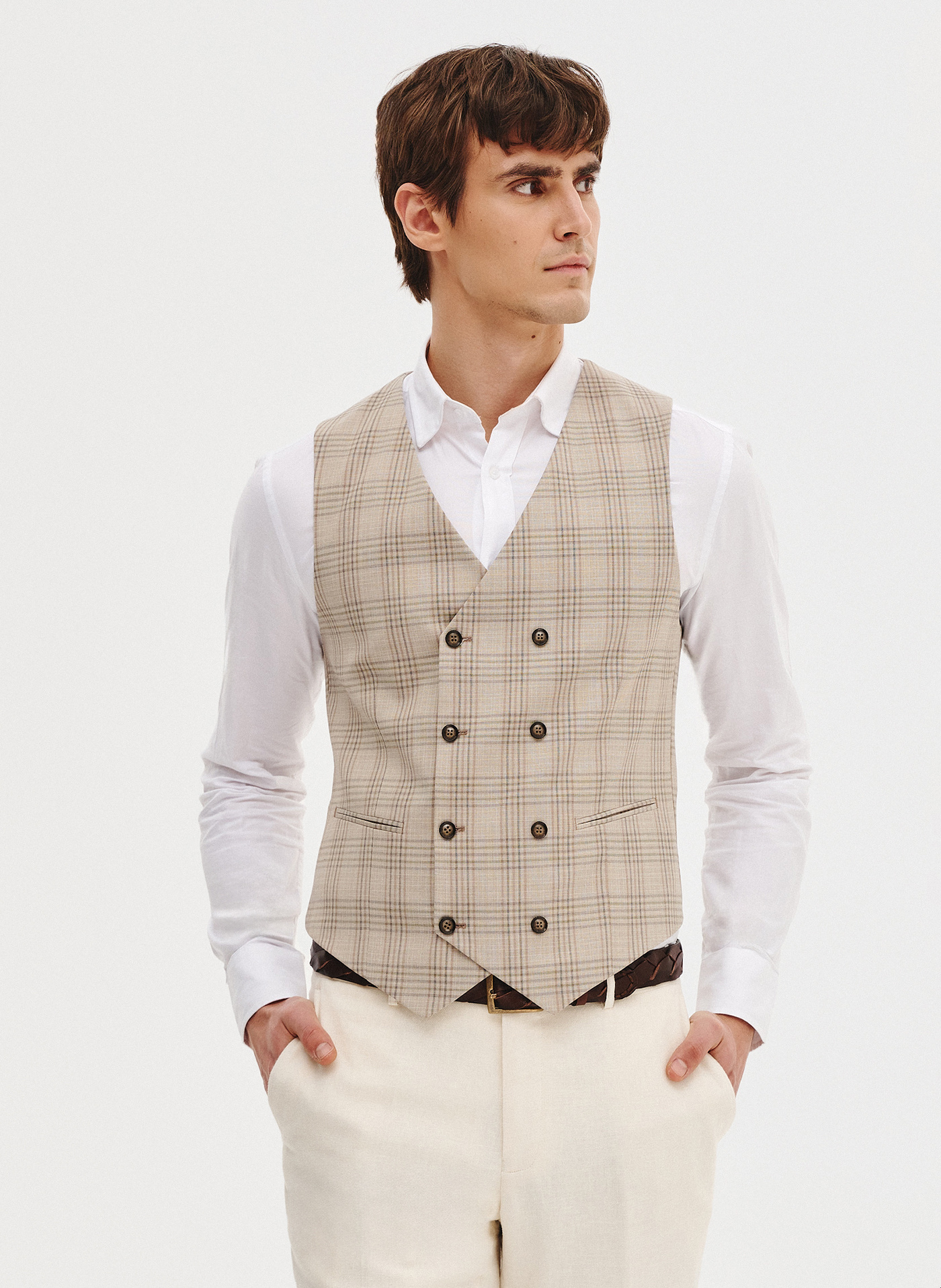 PAKO LORENTE - Dwurzędowa kamizelka męska w mocną kratę - Pako Lorente