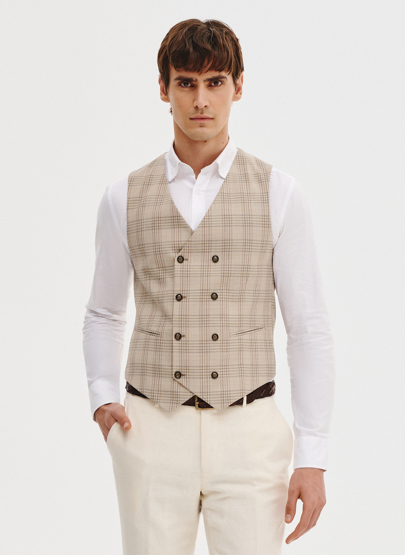 PAKO LORENTE - Dwurzędowa kamizelka męska w mocną kratę - Pako Lorente