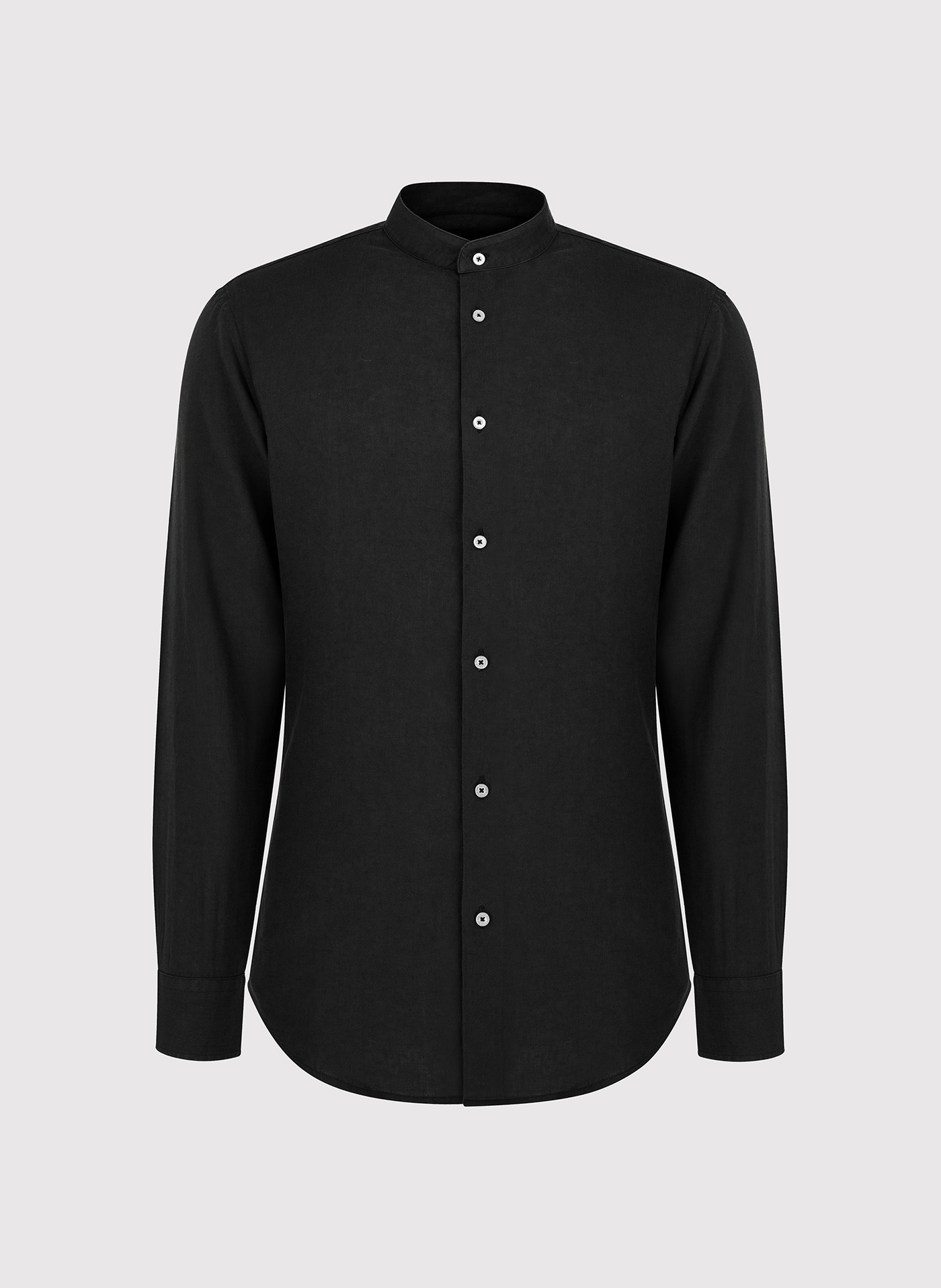 PAKO LORENTE - Lniana czarna koszula męska ze stójką - Pako Lorente