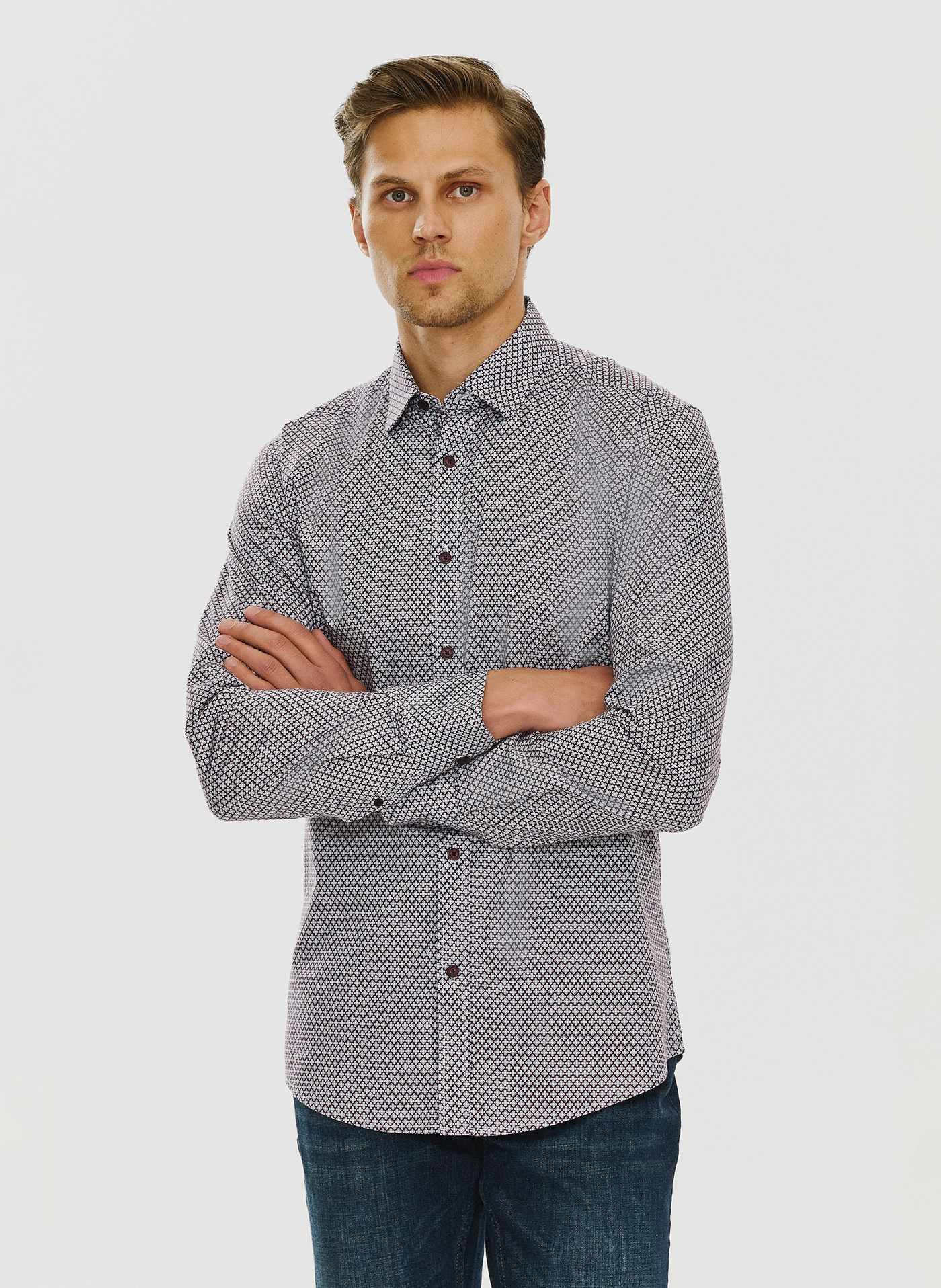 Bordowa wzorzysta koszula męska P24SF-1X-024-D-S - Pako Lorente - Pako Lorente