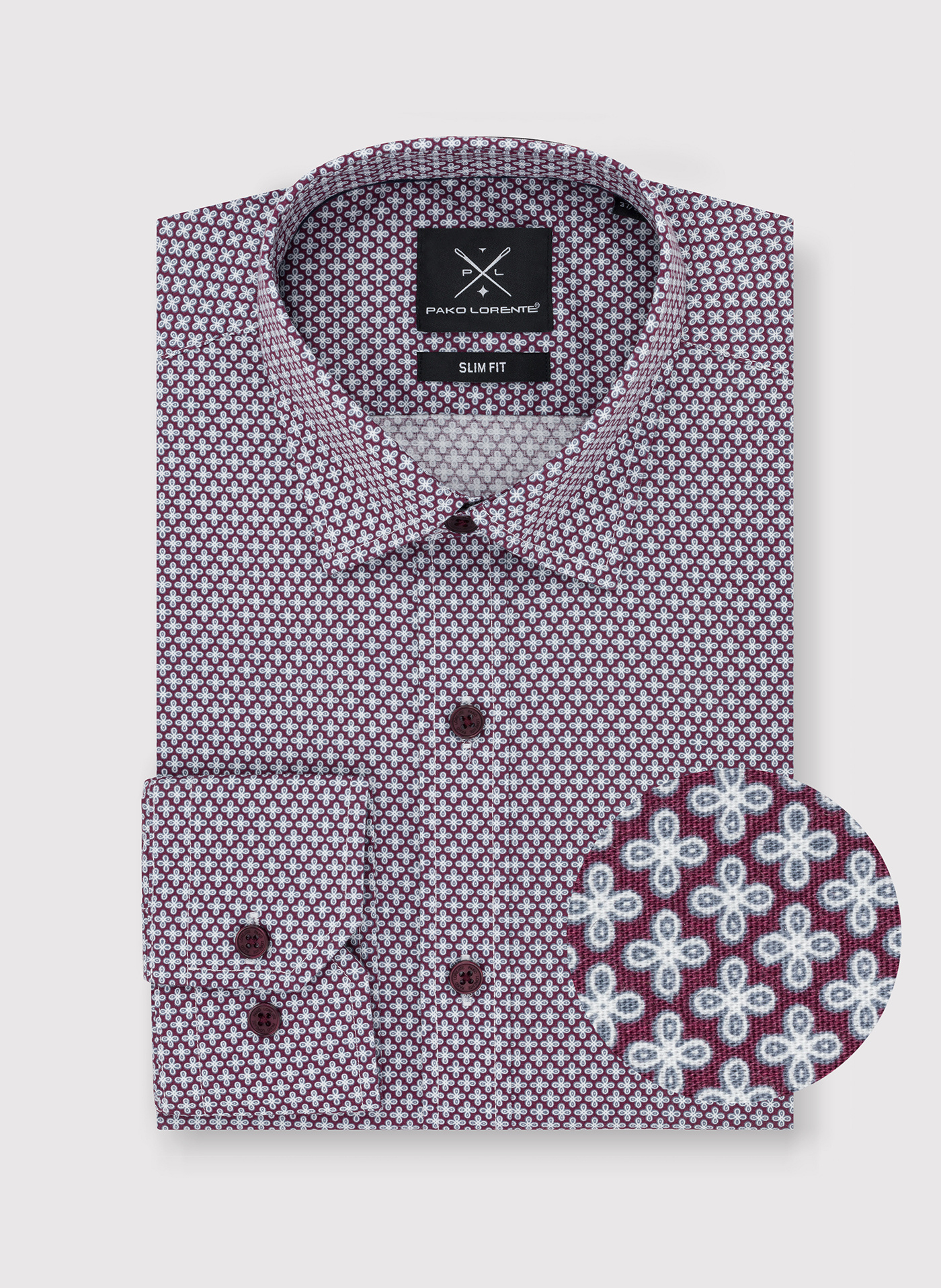 Bordowa wzorzysta koszula męska P24SF-1X-024-D-S - Pako Lorente - Pako Lorente