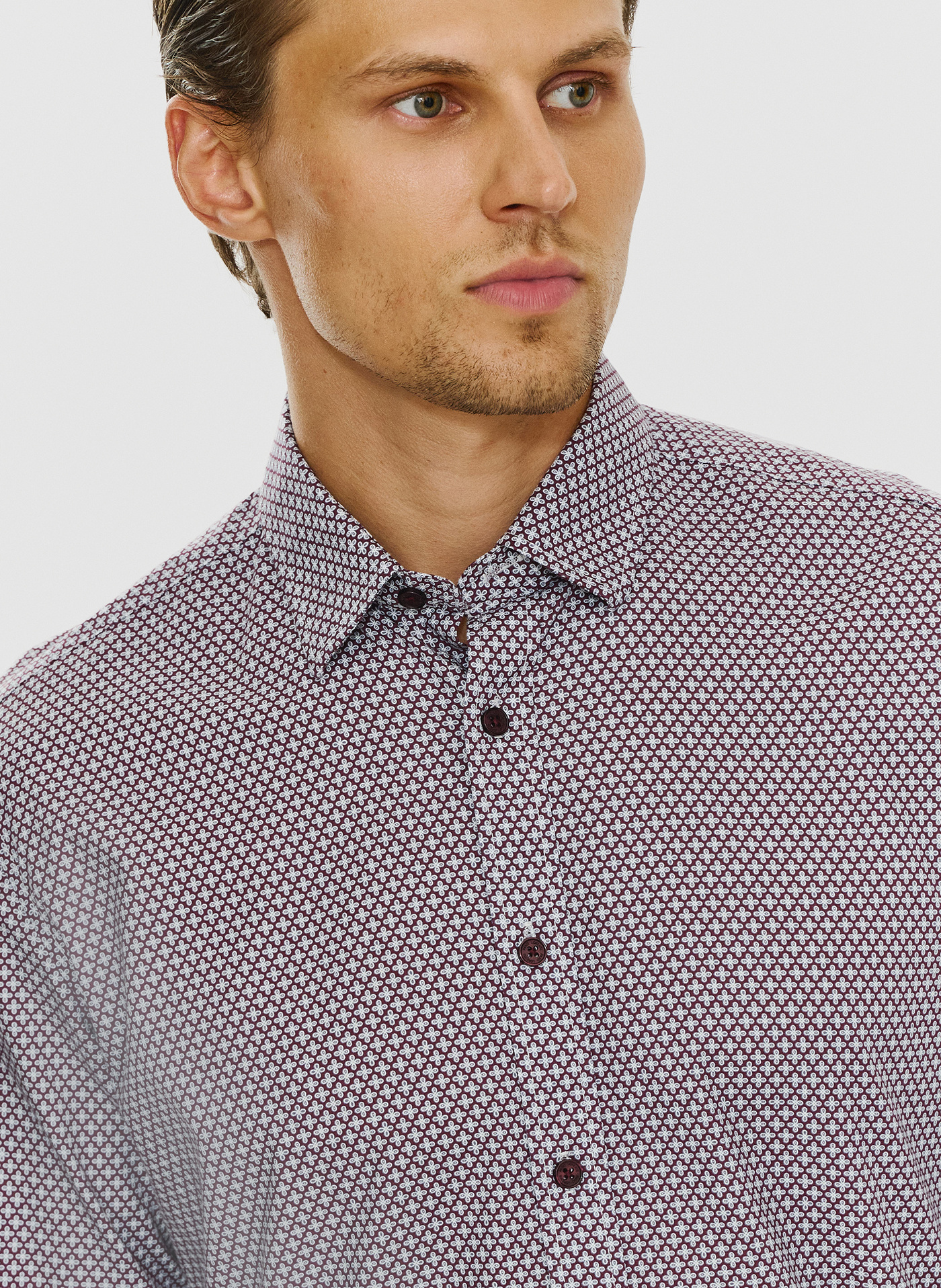 Bordowa wzorzysta koszula męska P24SF-1X-024-D-S - Pako Lorente - Pako Lorente
