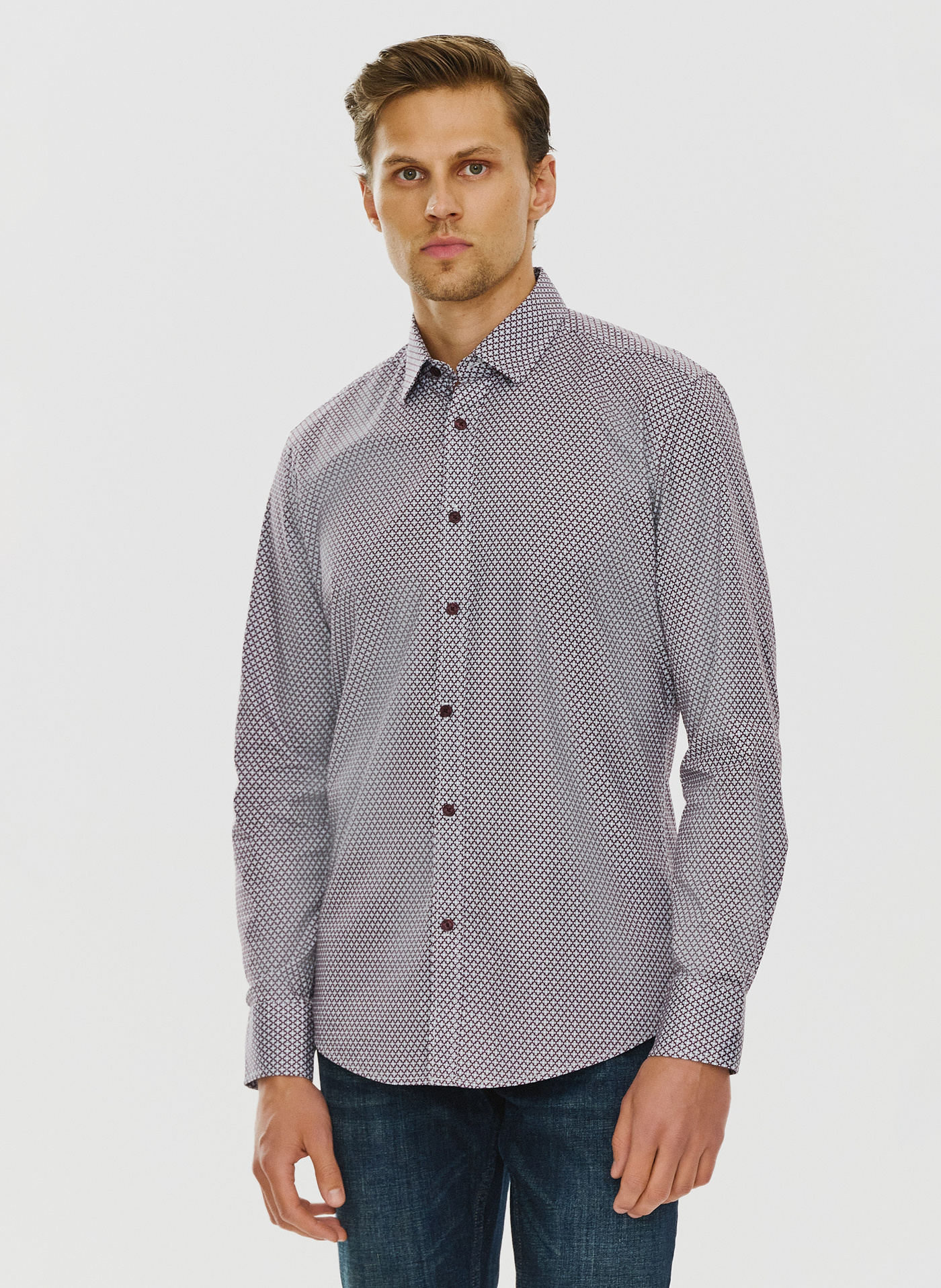 Bordowa wzorzysta koszula męska P24SF-1X-024-D-S - Pako Lorente - Pako Lorente