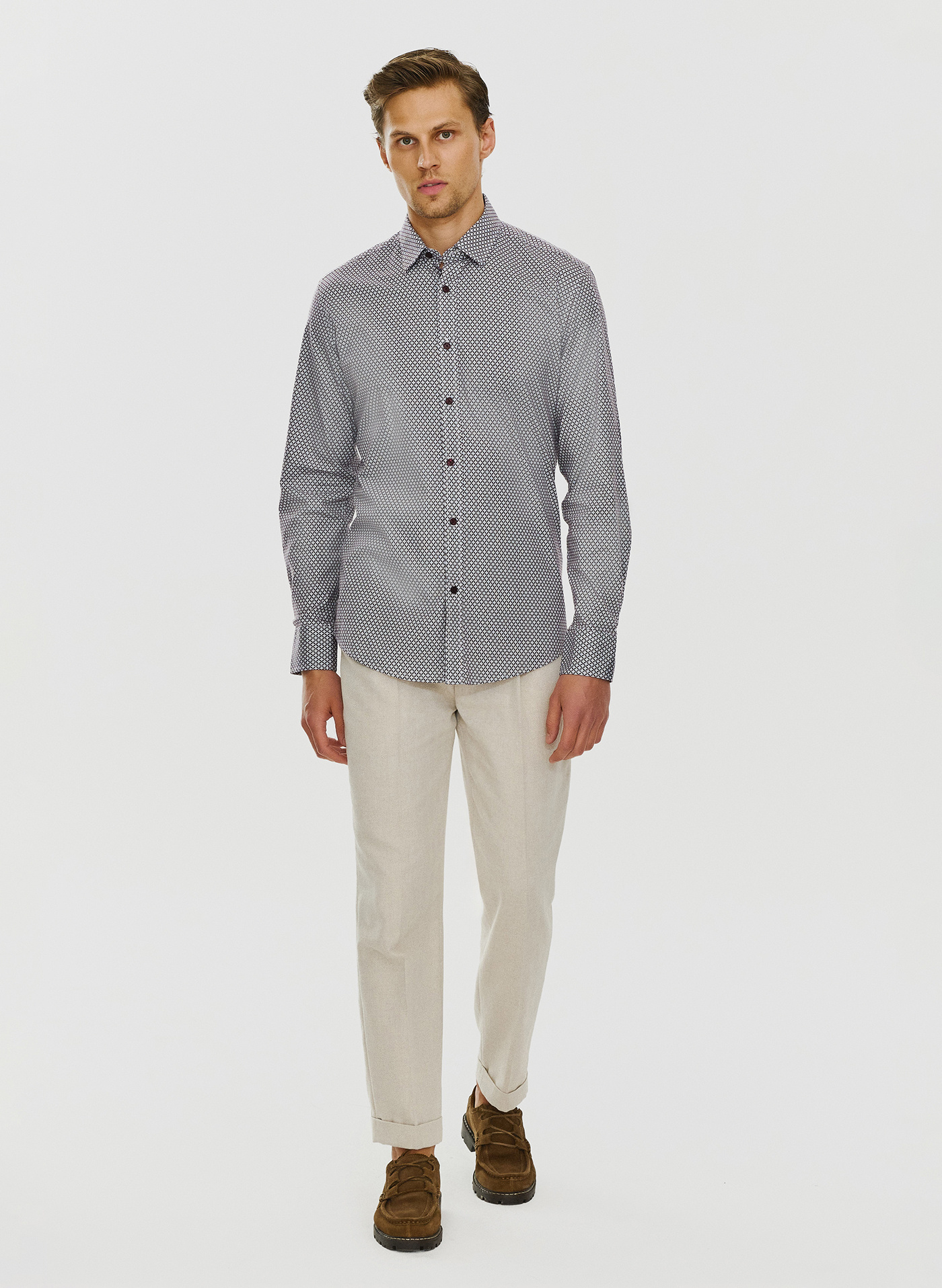 Bordowa wzorzysta koszula męska P24SF-1X-024-D-S - Pako Lorente - Pako Lorente