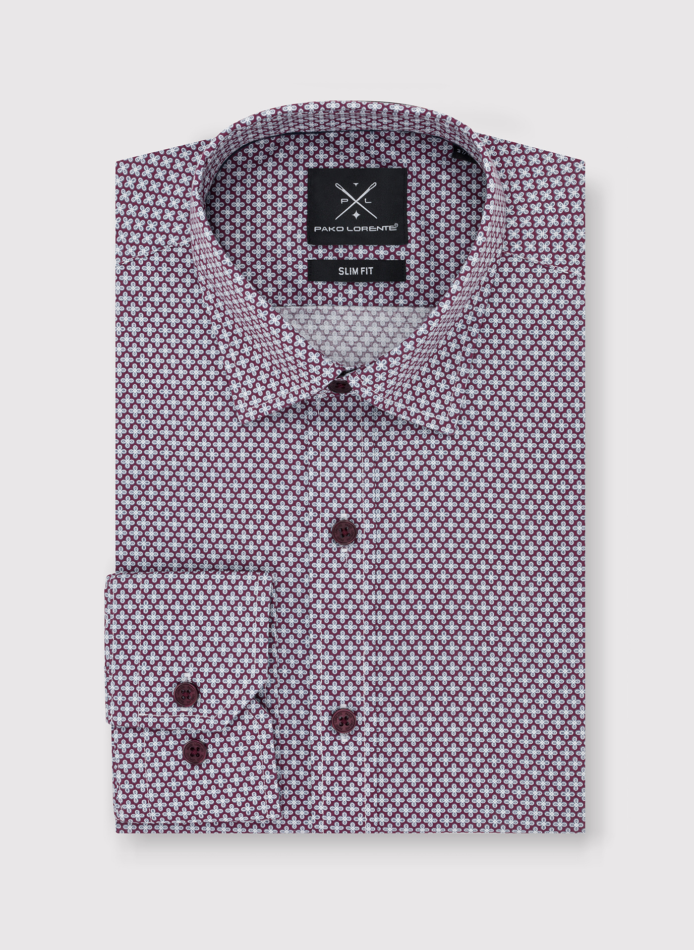 Bordowa wzorzysta koszula męska P24SF-1X-024-D-S - Pako Lorente - Pako Lorente