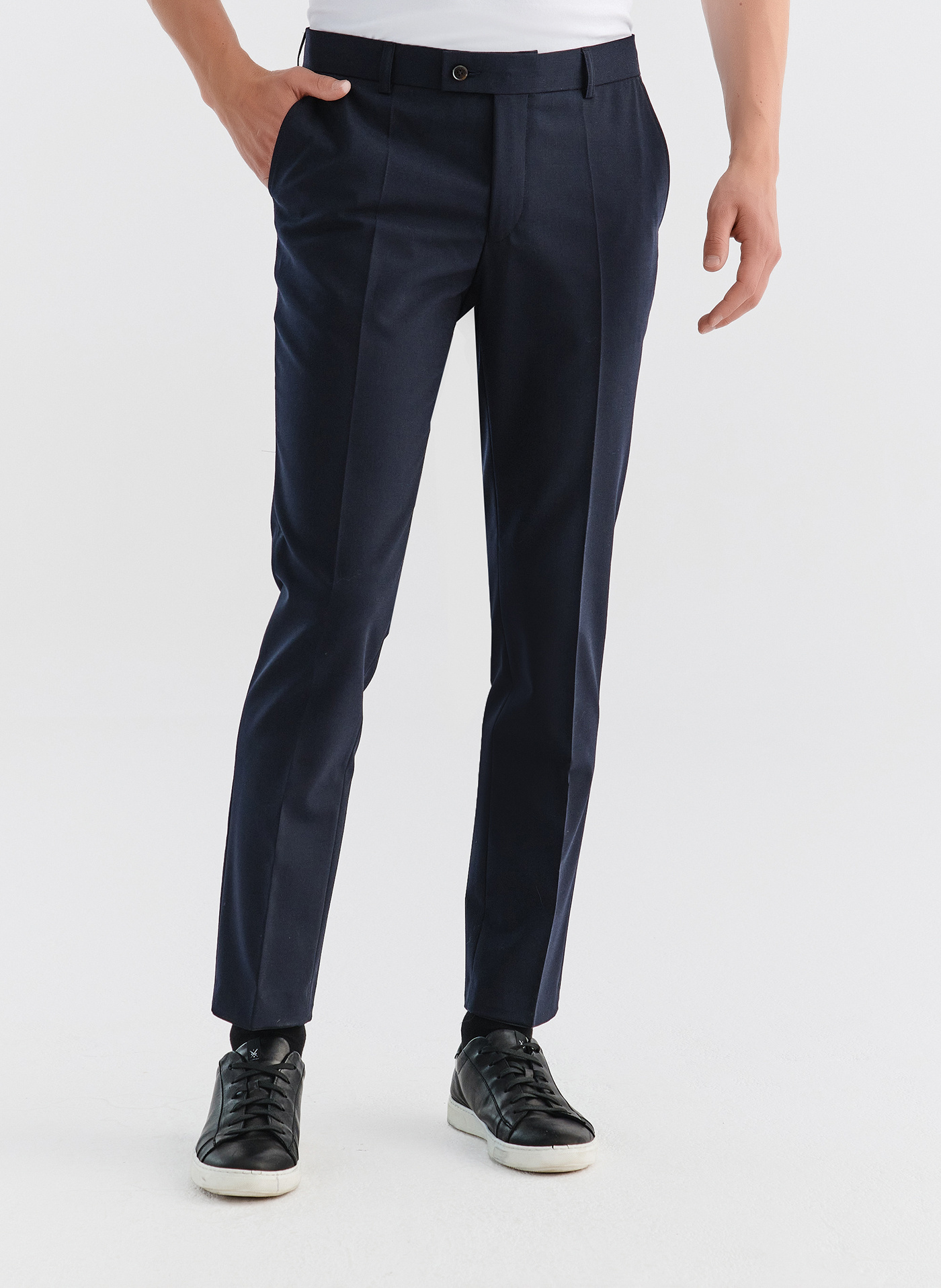 Gładkie granatowe spodnie garniturowe - Pako Lorente