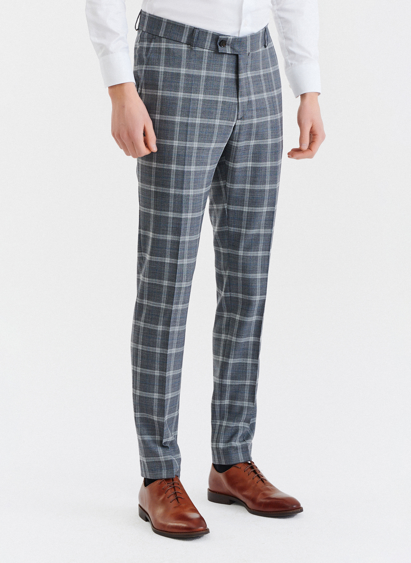 Szare spodnie garniturowe w kratę z wełną - Pako Lorente