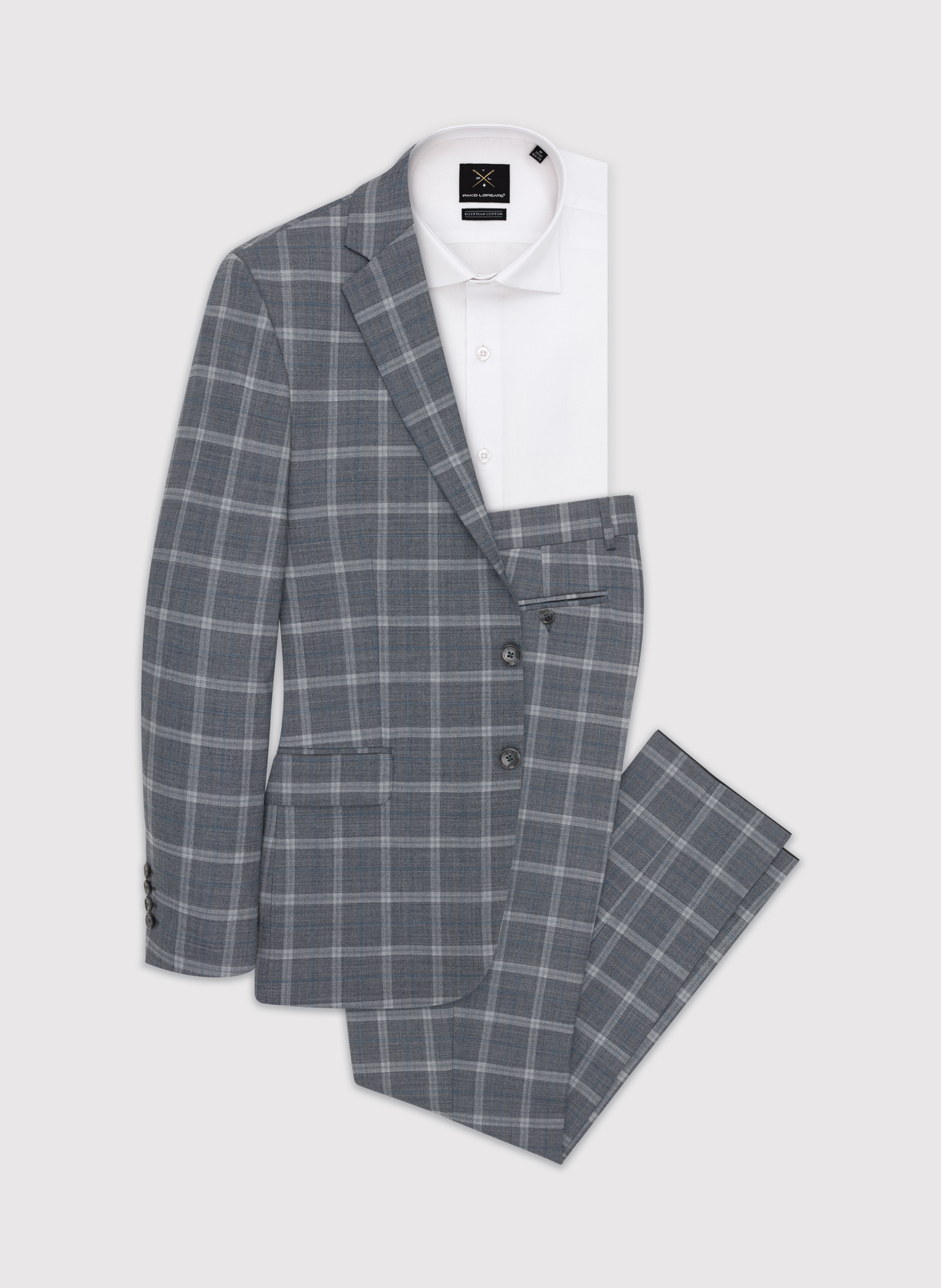 Szare spodnie garniturowe w kratę z wełną - Pako Lorente