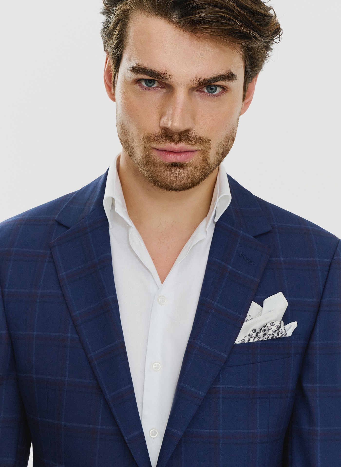 Granatowa marynarka garniturowa w czerwono-niebieską kratkę - Pako Lorente
