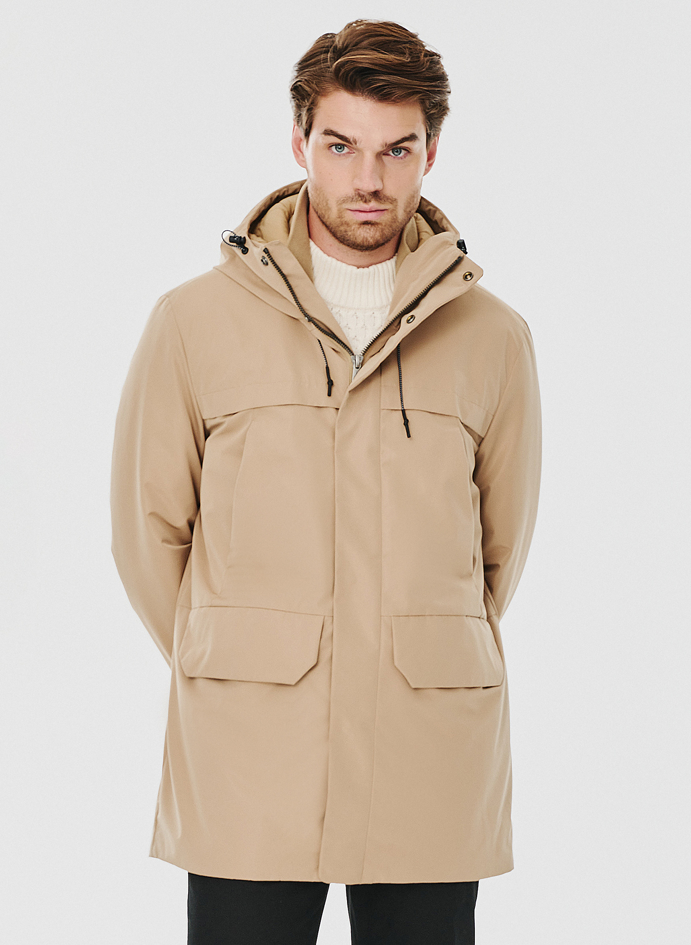 Kurtka męska z kapturem w kolorze beżowym - Pako Lorente