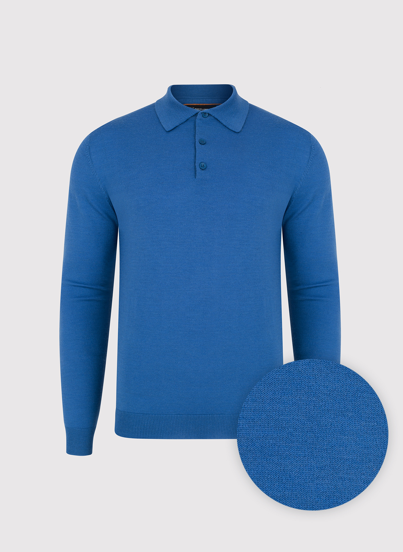 Męski niebieski sweter z kołnierzykiem polo - Pako Lorente