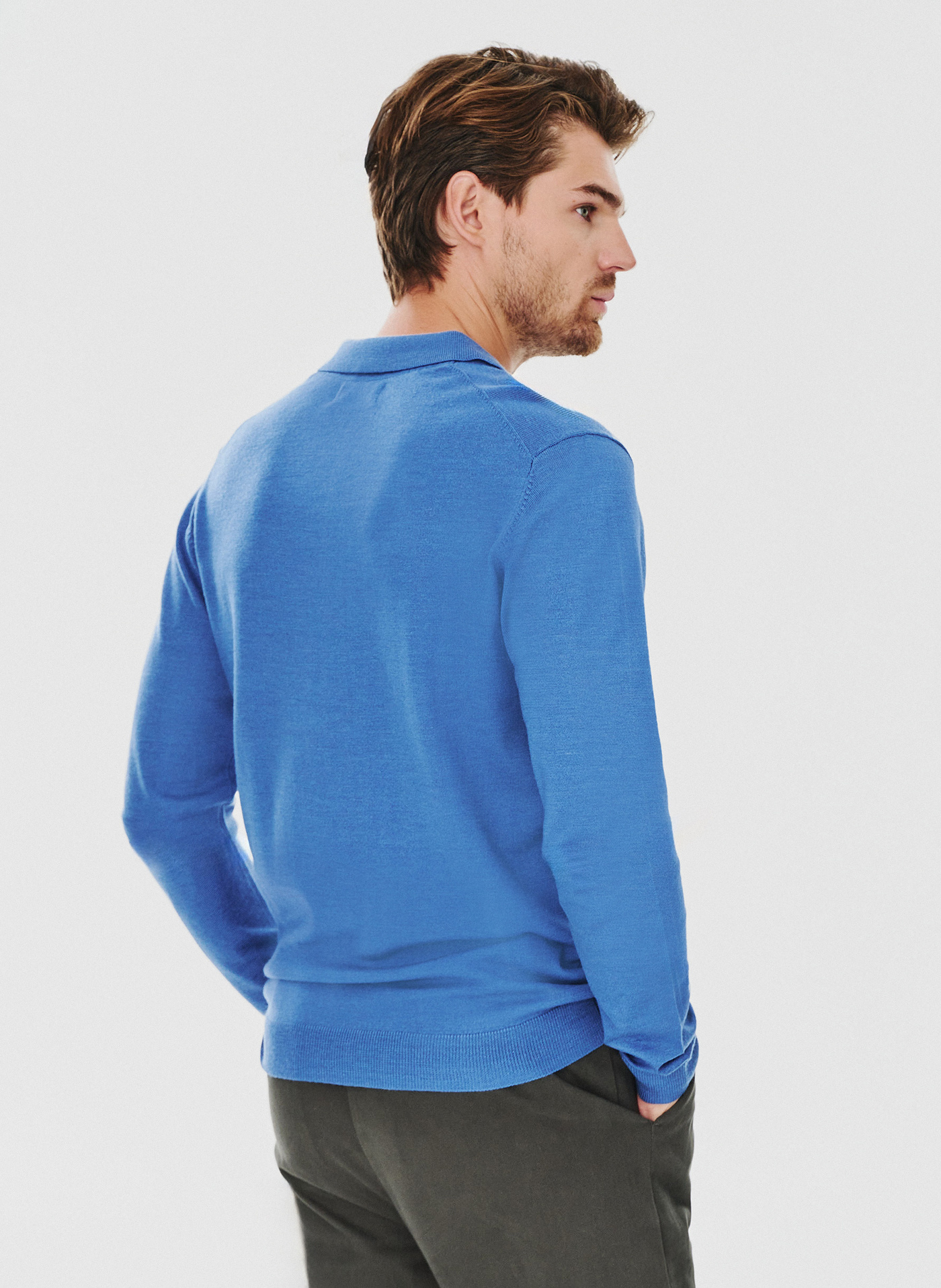 Męski niebieski sweter z kołnierzykiem polo - Pako Lorente