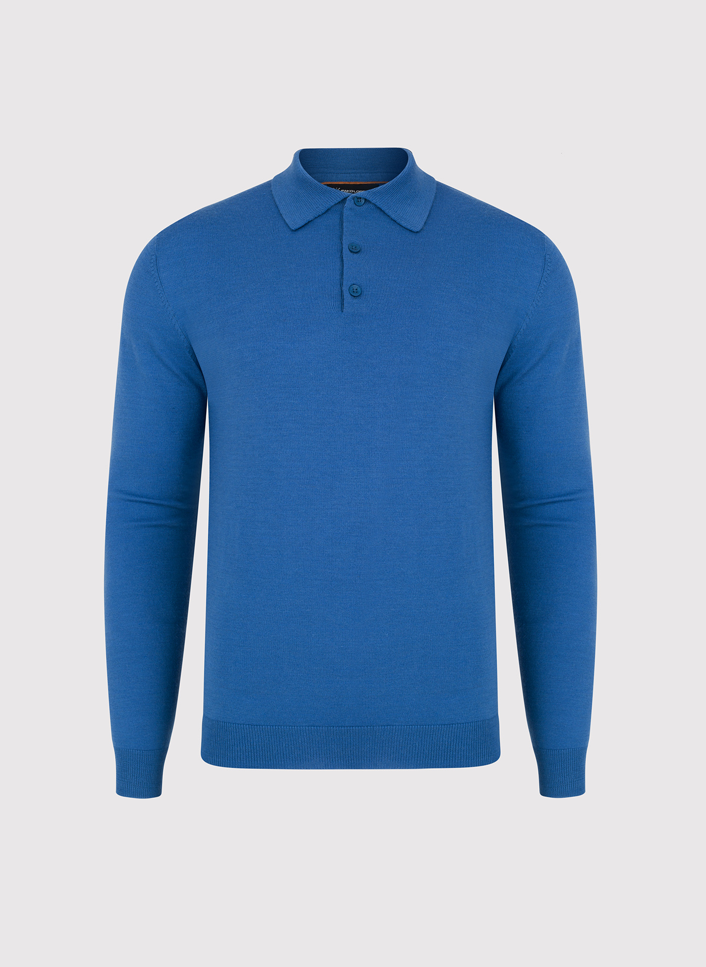 Męski niebieski sweter z kołnierzykiem polo - Pako Lorente