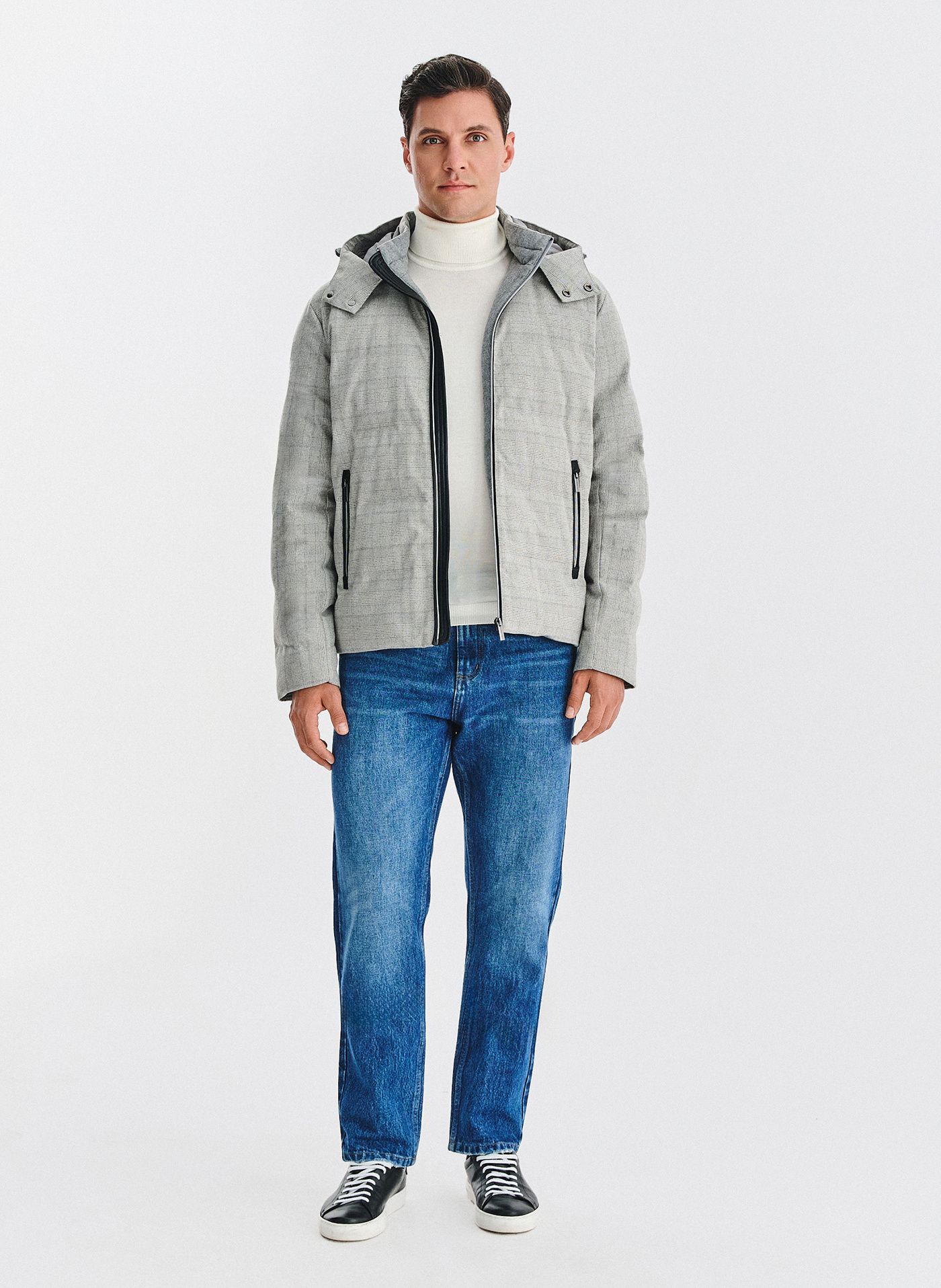 Szara kurtka w kratę z odpinanym kapturem - Pako Lorente