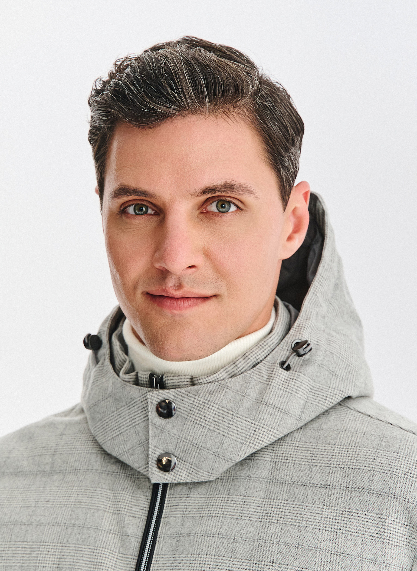 Szara kurtka w kratę z odpinanym kapturem - Pako Lorente