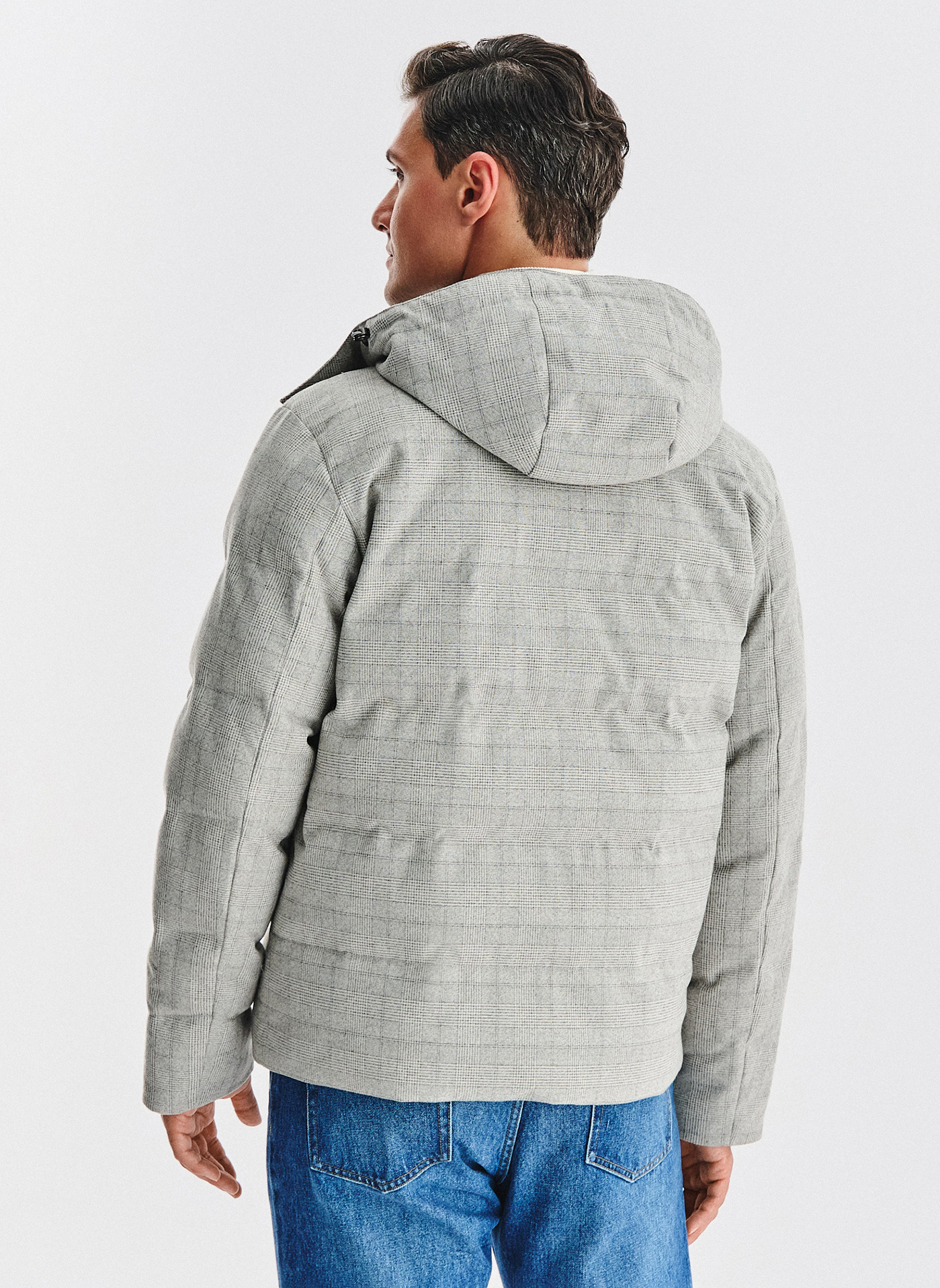 Szara kurtka w kratę z odpinanym kapturem - Pako Lorente