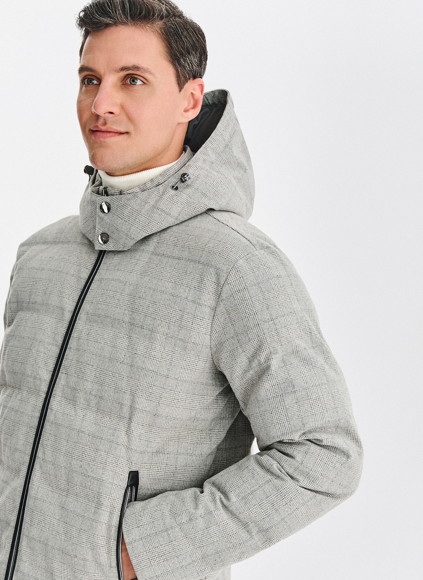 Szara kurtka w kratę z odpinanym kapturem - Pako Lorente