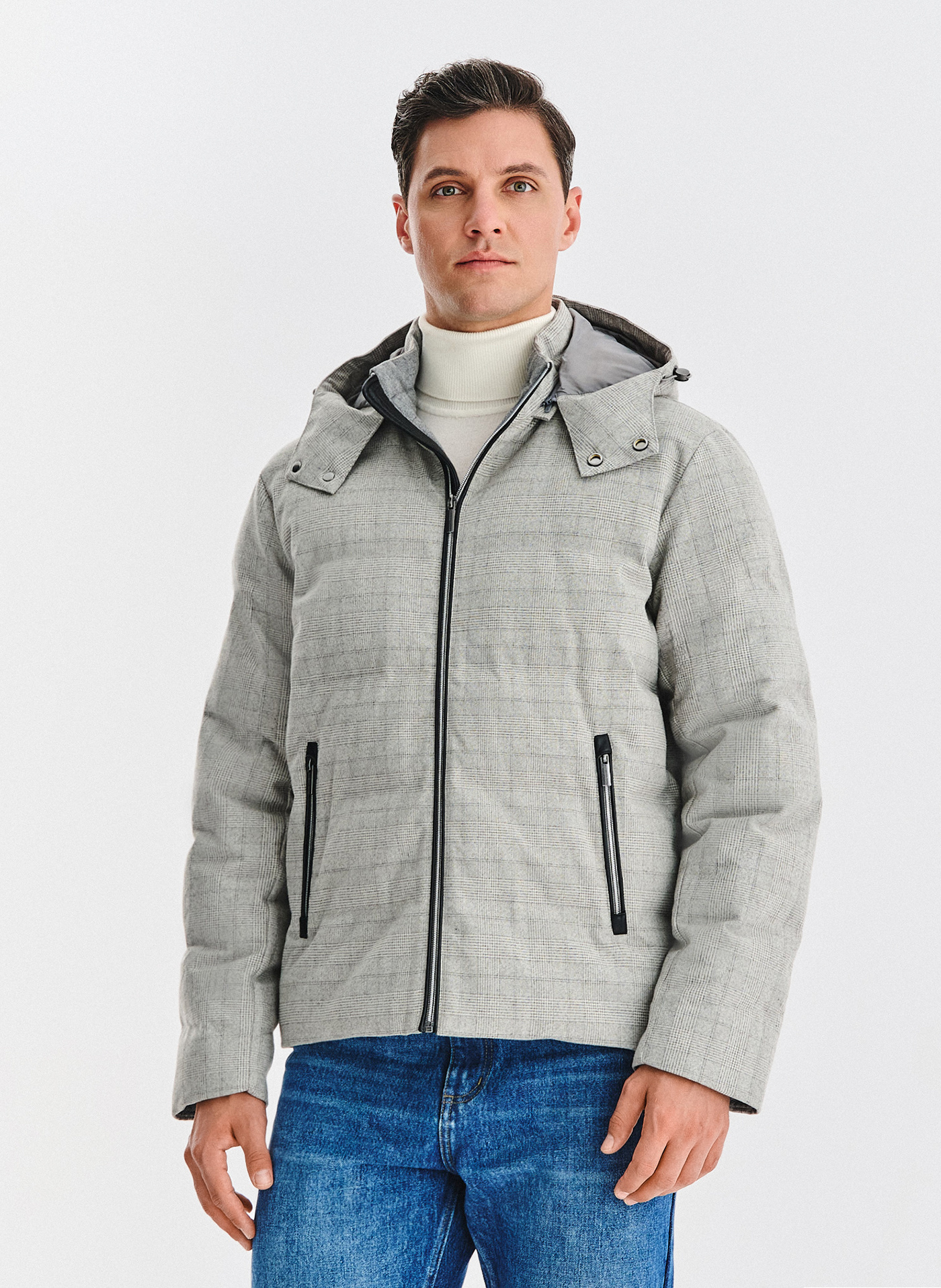 Szara kurtka w kratę z odpinanym kapturem - Pako Lorente