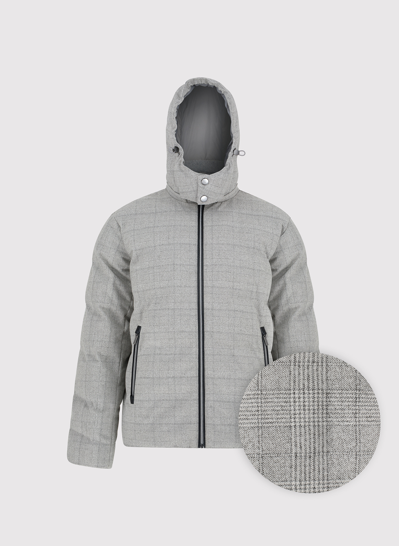 Szara kurtka w kratę z odpinanym kapturem - Pako Lorente
