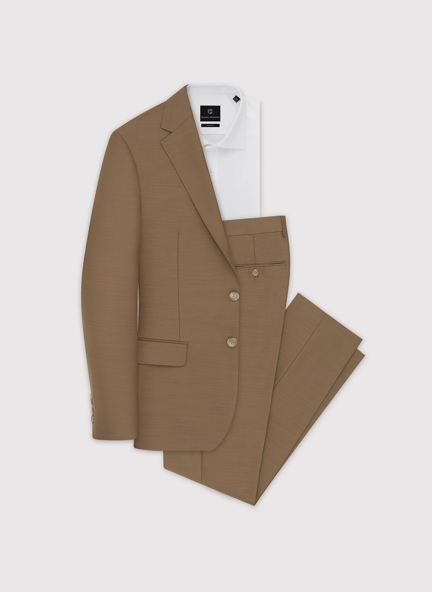 Jasnobrązowa garniturowa marynarka męska z wełną - Pako Lorente