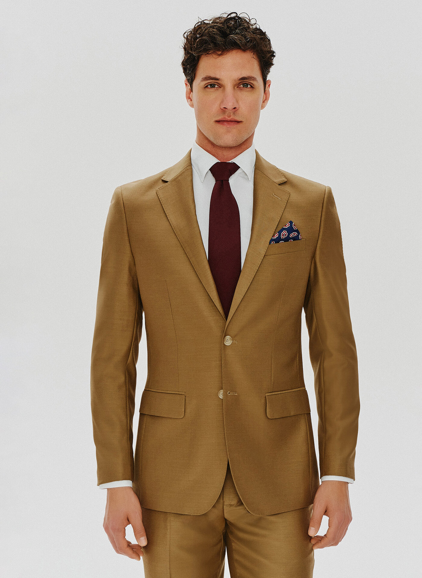 Jasnobrązowa garniturowa marynarka męska z wełną - Pako Lorente