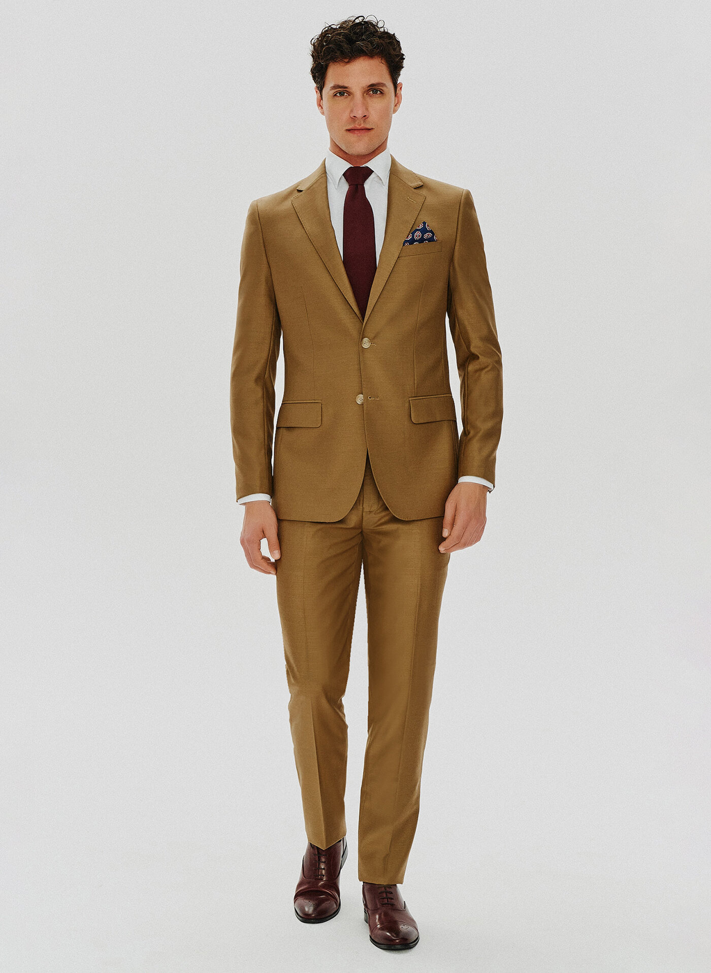 Jasnobrązowa garniturowa marynarka męska z wełną - Pako Lorente