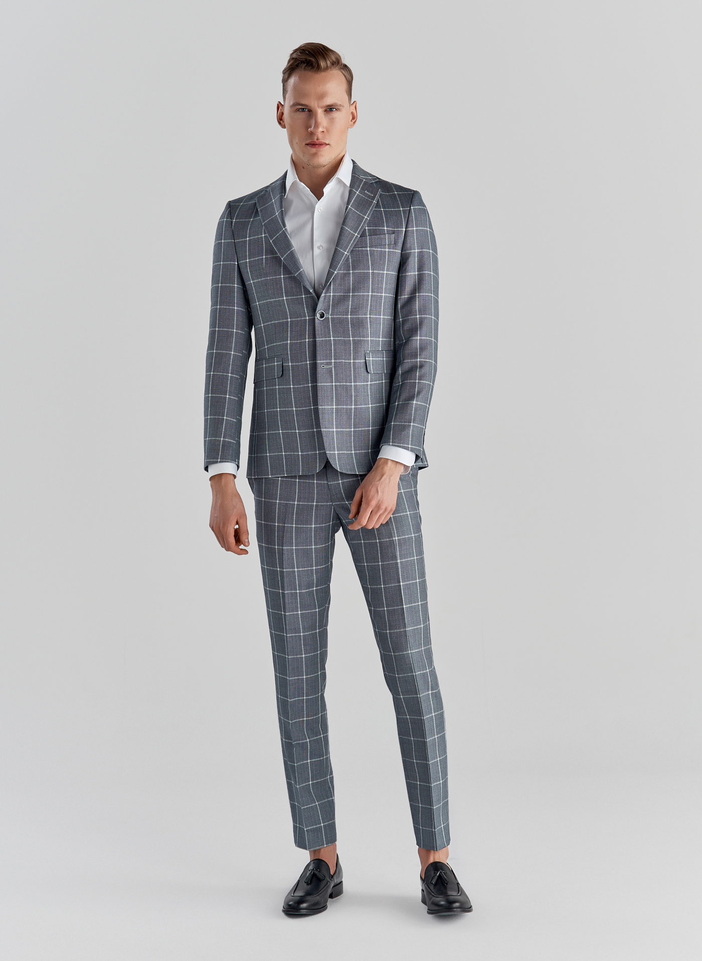 Niebieskie spodnie garniturowe P22SF-6G-012-N-S - Pako Lorente