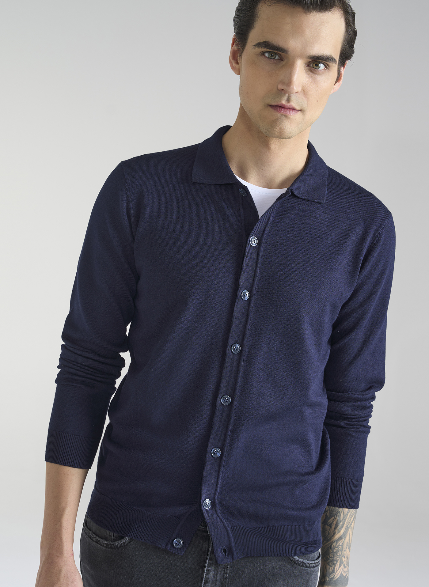 Granatowy kardigan z kołnierzykiem P24SF-2X-001-G-0 - Pako Lorente - Pako Lorente